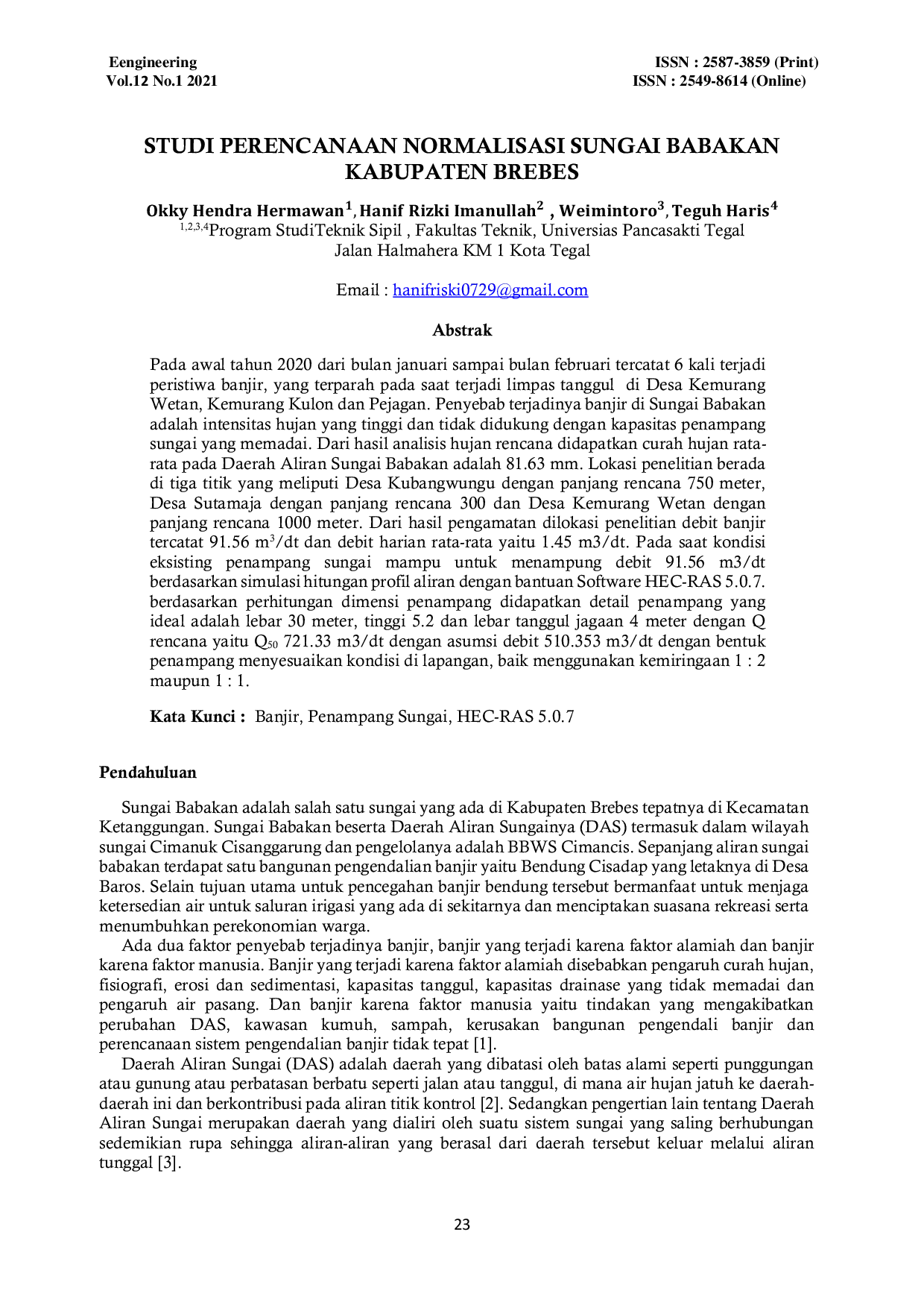 JURIS STUDI PERENCANAAN NORMALISASI SUNGAI BABAKAN KABUPATEN BREBES