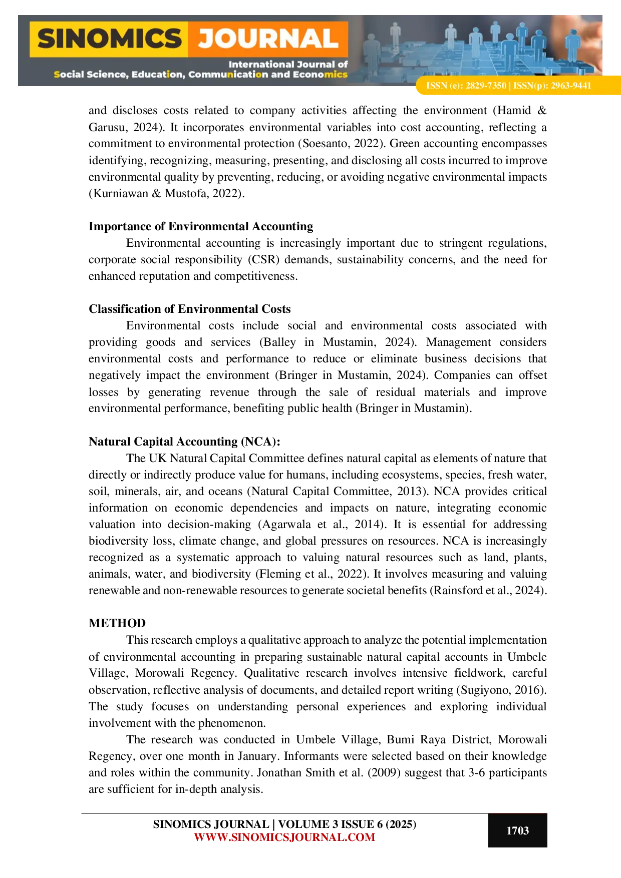 JURIS Analyzing the Potential Implementation of Environmental Accounting in the Preparation of Sustainable Natural Capital Accounts in Umbele Village