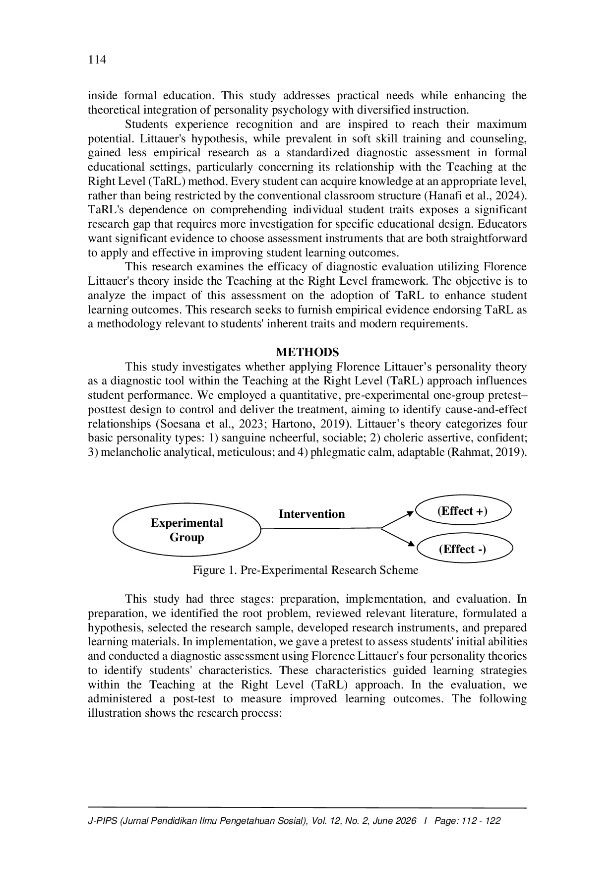 JURIS An Experimental Study of Diagnostic Assessment Using Florence Littauer s Personality Theory in Teaching Geography through the TaRL Approach