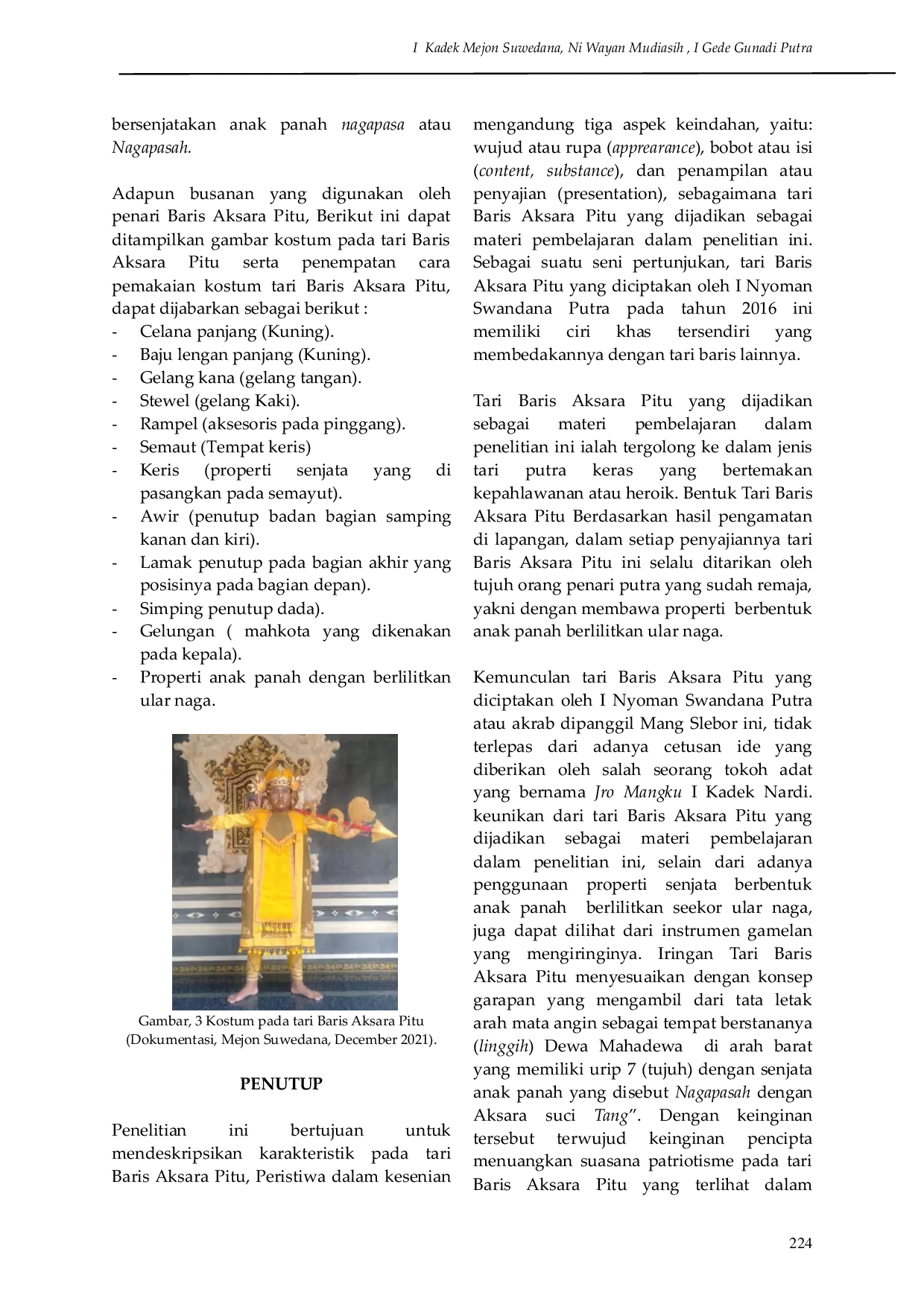 JURIS Pembelajaran Tari Baris Aksara Pitu di Banjar Kertha Pascima Desa Adat Tanjung Benoa Kecamatan Kuta Selatan Kabupaten Badung