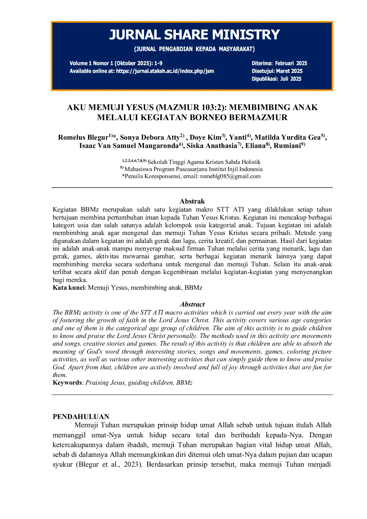 JURIS Aku Memuji Yesus Mazmur 103 2 Membimbing Anak Melalui Kegiatan Borneo Bermazmur