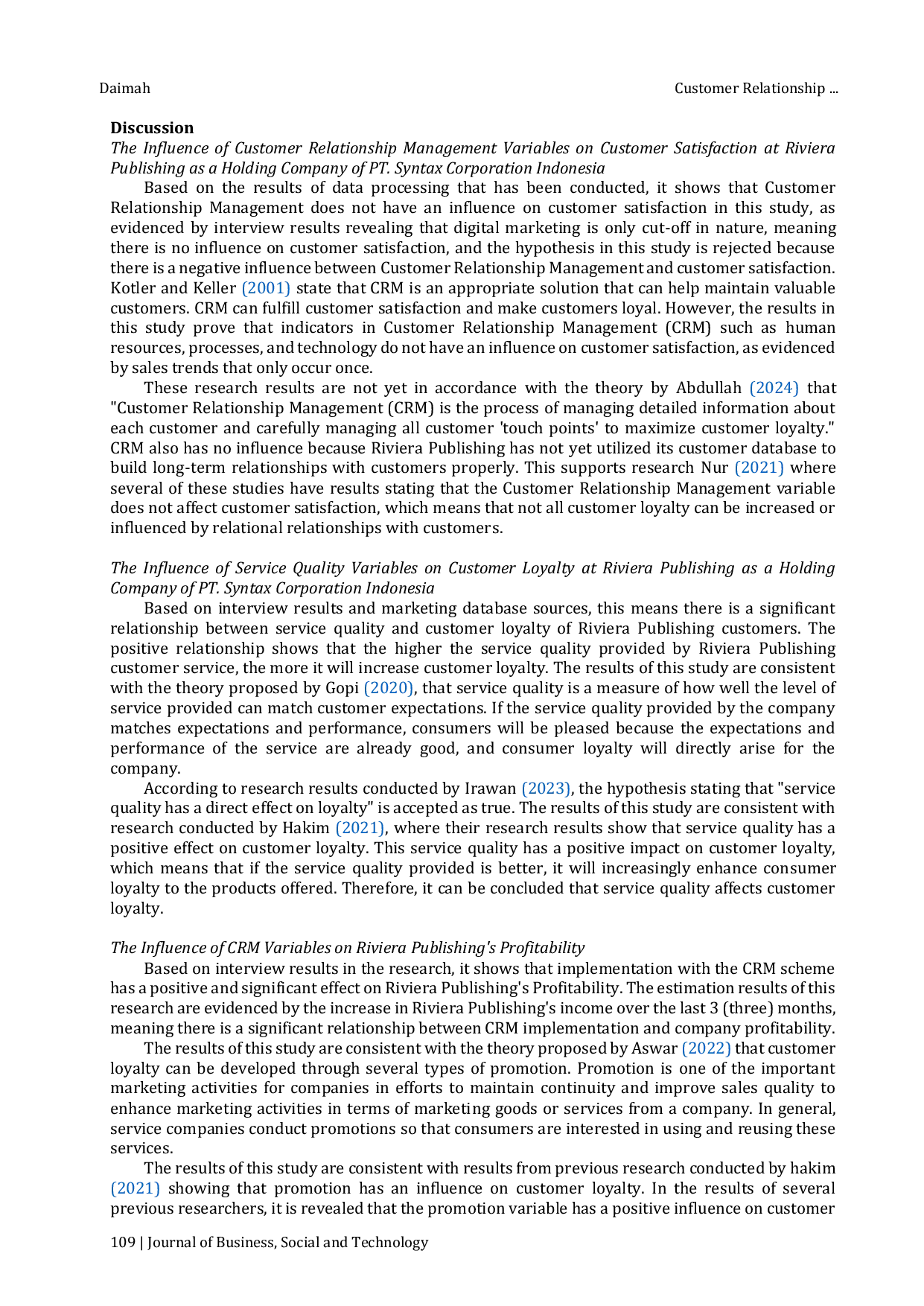 JURIS Customer Relationship Management in Digital Marketing and Its Impact on Customer Satisfaction Loyalty and Profitability