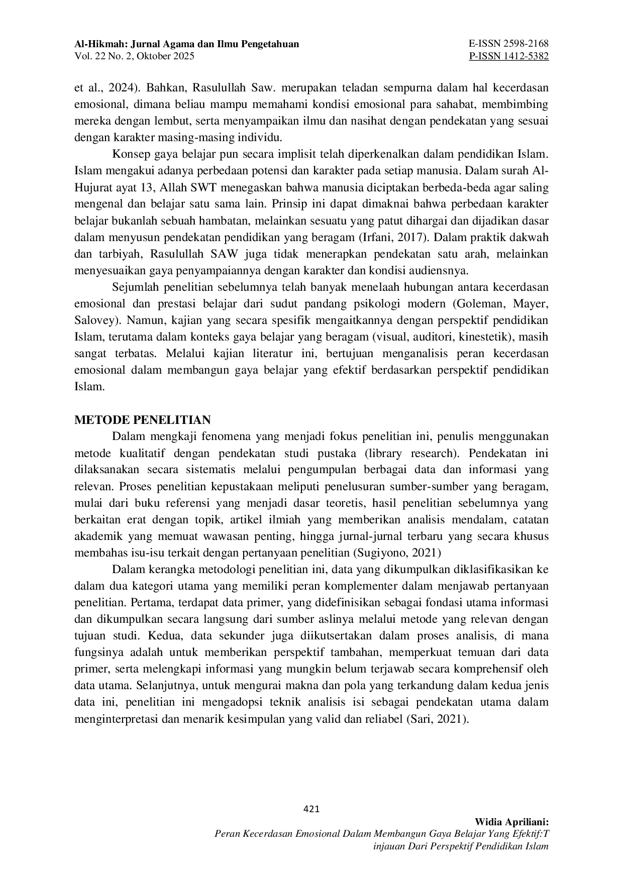 JURIS Peran Kecerdasan Emosional Dalam Membangun Gaya Belajar Yang Efektif Tinjauan Dari Perspektif Pendidikan Islam