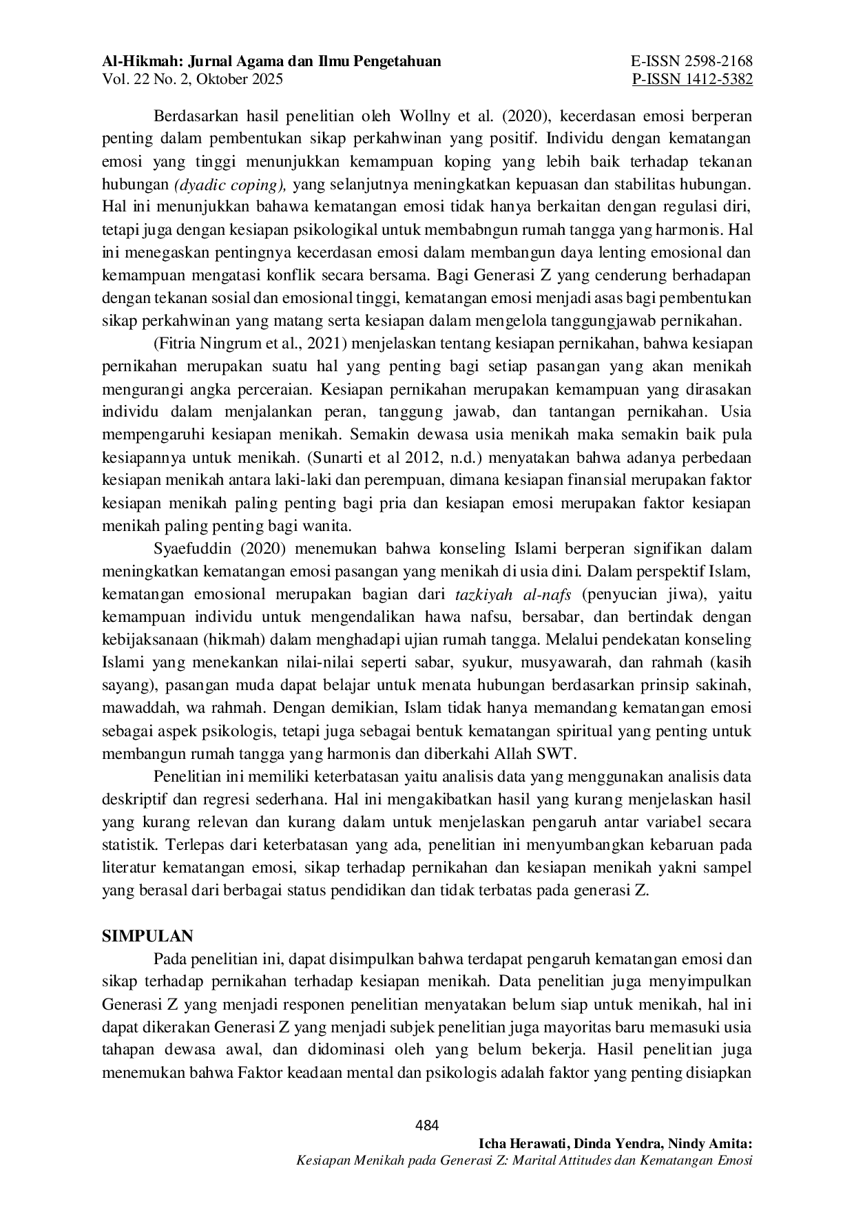 JURIS Kesiapan Menikah pada Generasi Z Marital Attitudes dan Kematangan Emosi