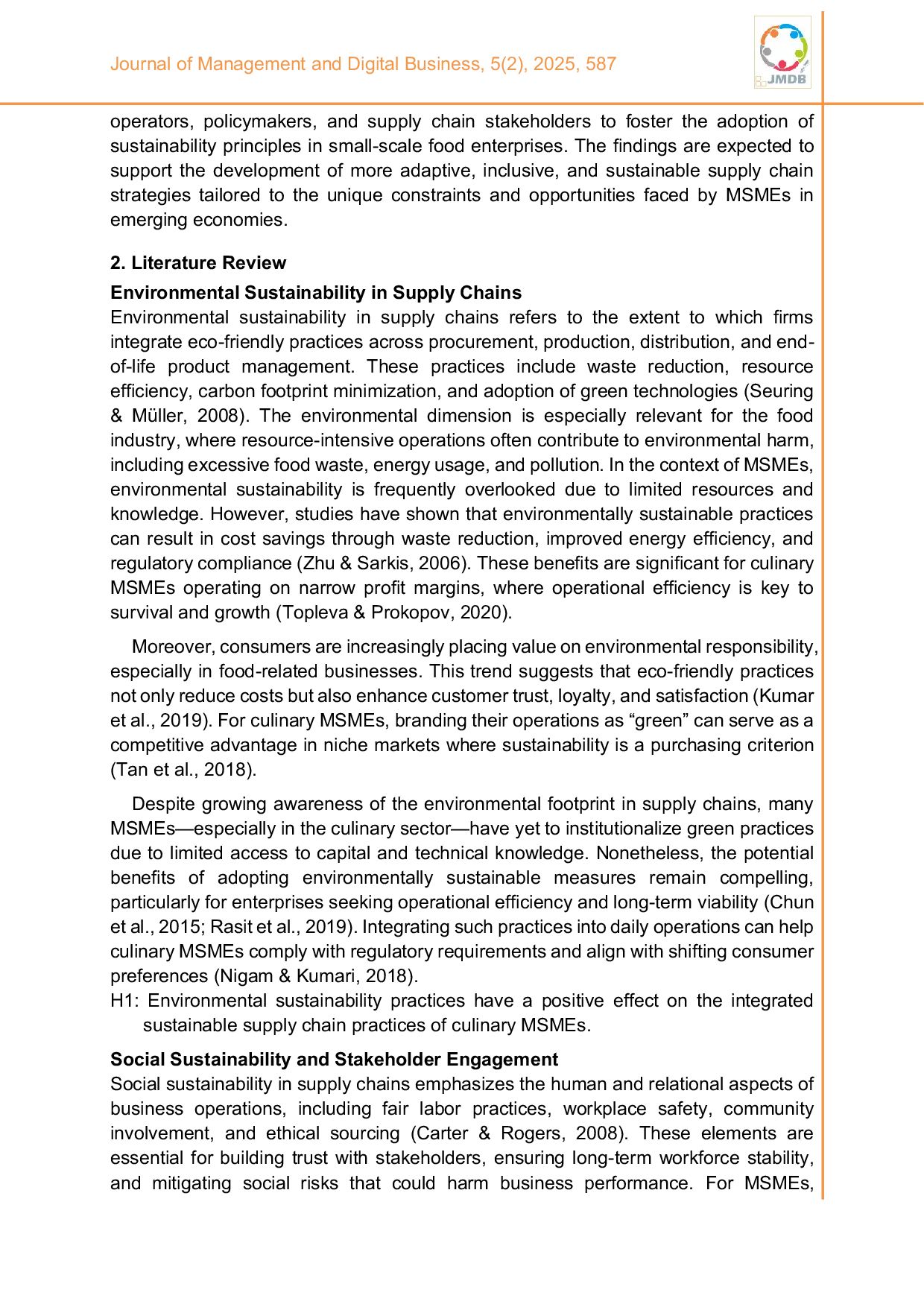 JURIS Sustainable supply chain practices and business performance of culinary MSMEs in West Java