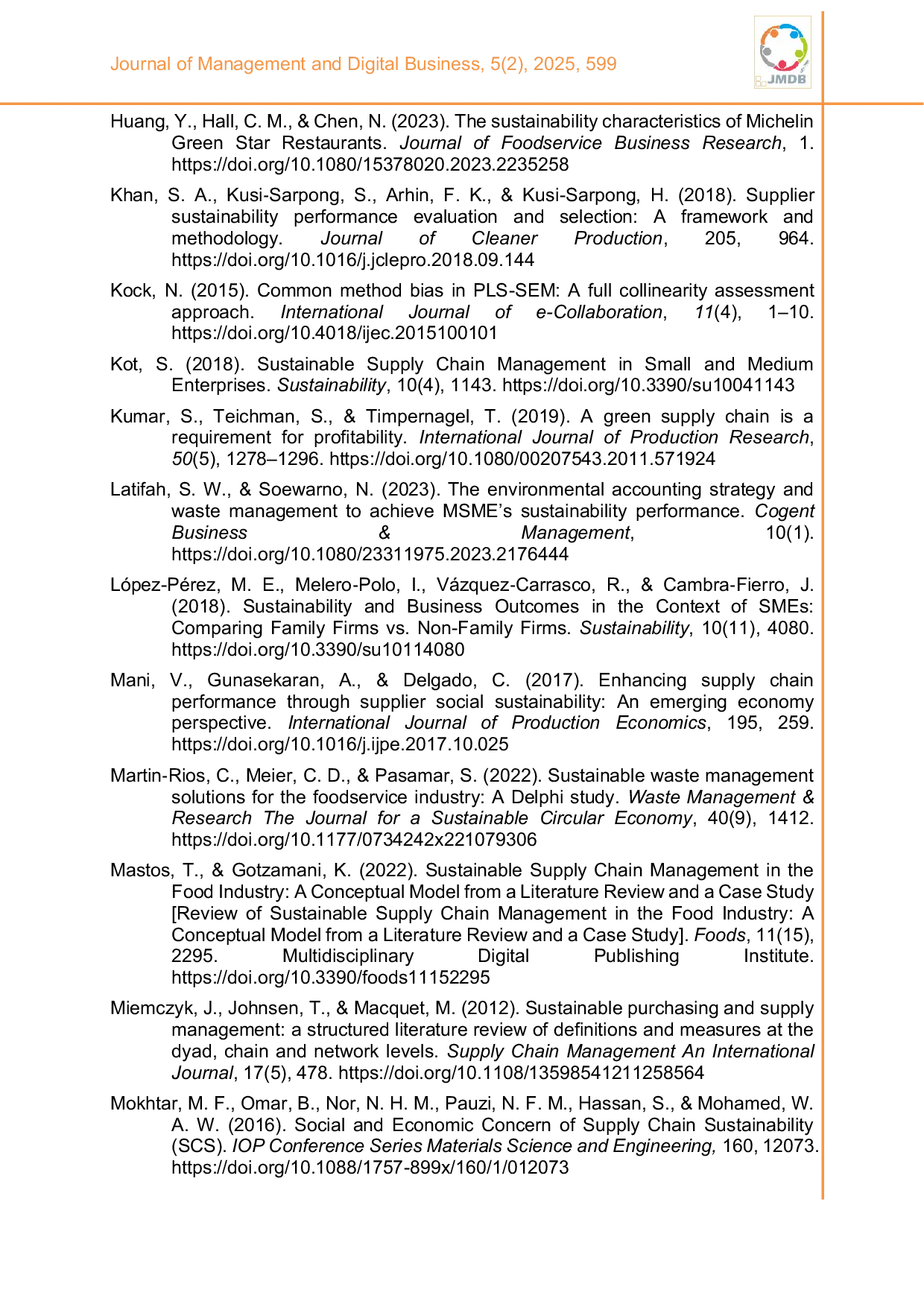 JURIS Sustainable supply chain practices and business performance of culinary MSMEs in West Java