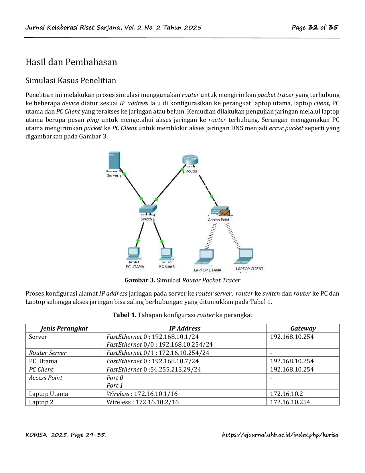 JURIS Analisis Forensik Jaringan pada Router Berbasis Log Menggunakan Metode Live Forensic