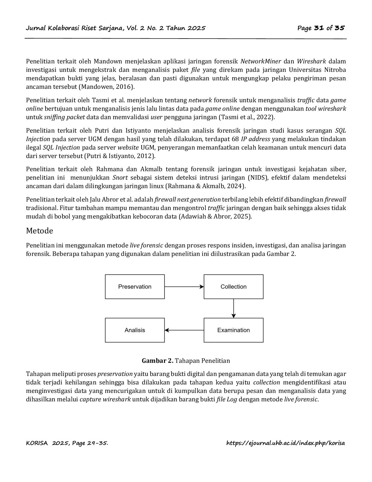 JURIS Analisis Forensik Jaringan pada Router Berbasis Log Menggunakan Metode Live Forensic