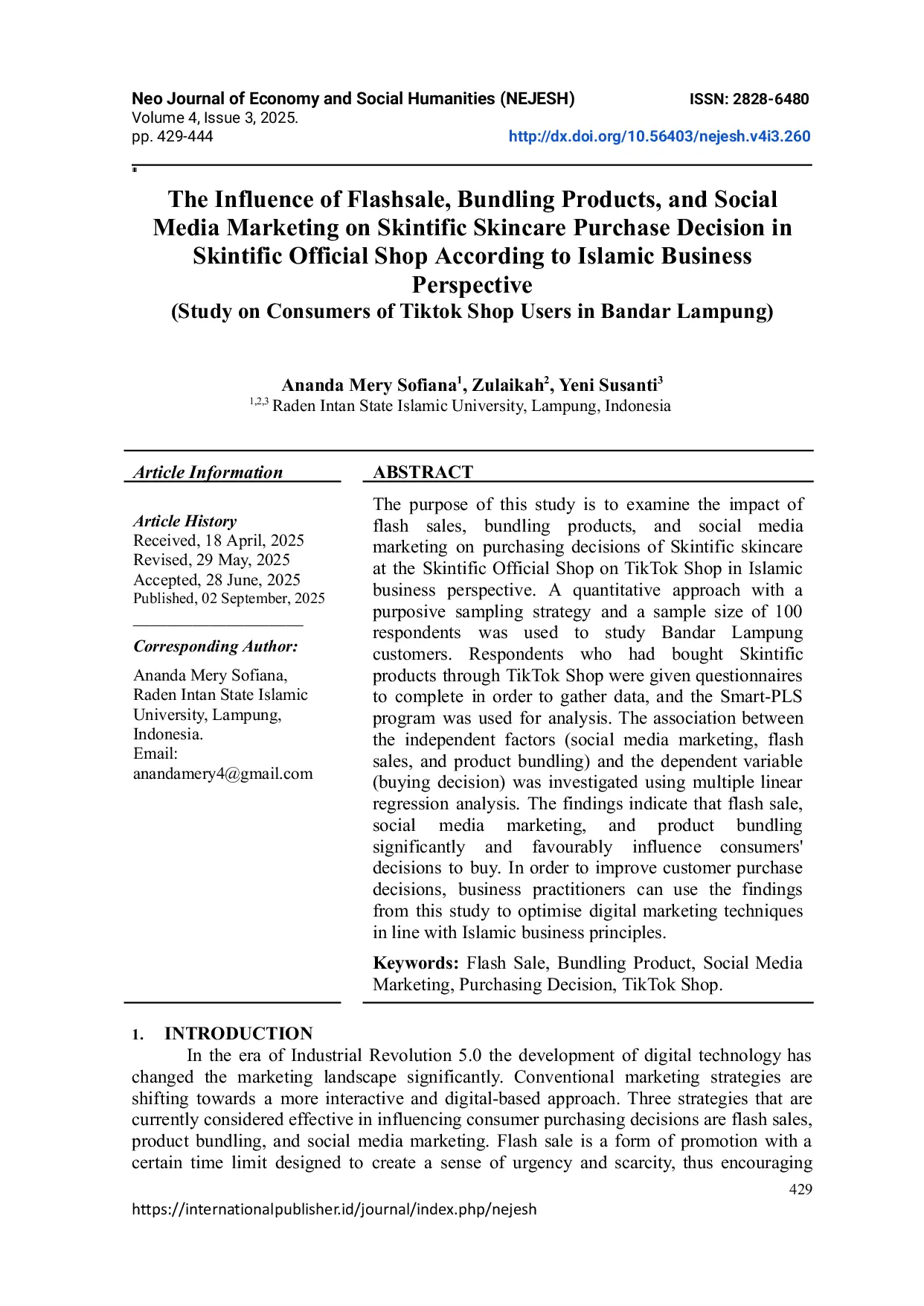 JURIS The Influence of Flashsale Bundling Products and Social Media Marketing on Skintific Skincare Purchase Decision in Skintific Official Shop According to Islamic Business Perspective