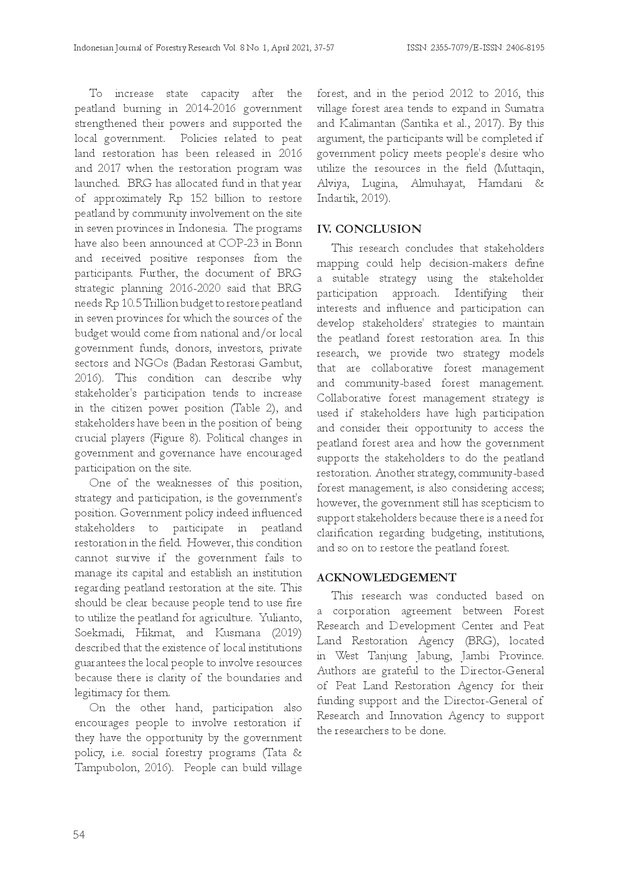 juris Stakeholders Mapping and Strategy for Restoring Peatland Forest in West Tanjung Jabung Jambi Indonesia