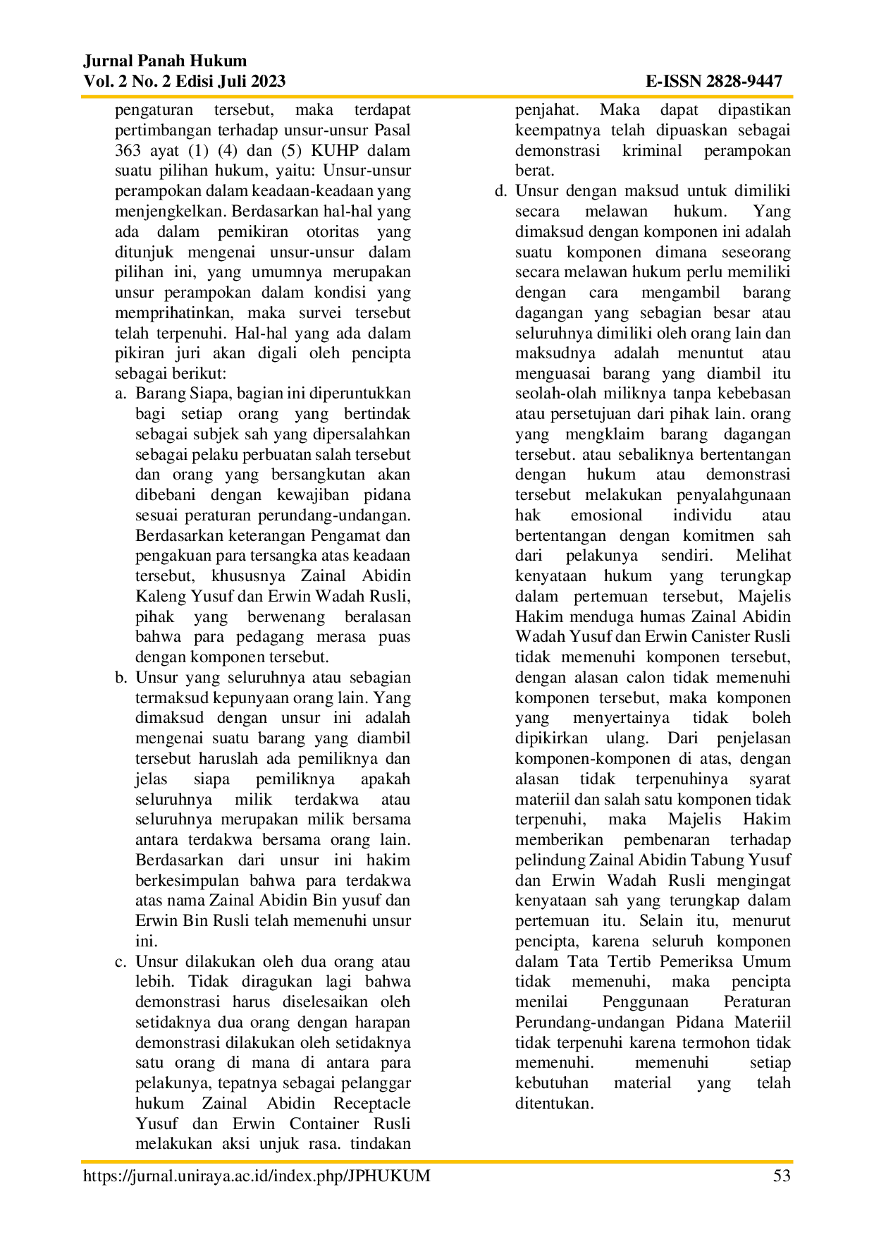 JURIS Pertimbangan Hakim Pada Putusan Bebas Terhadap Tindak Pidana Pencurian Dalam Keadaan Memberatkan Studi Putusan Nomor 1 Pid B 2021 PN Sab