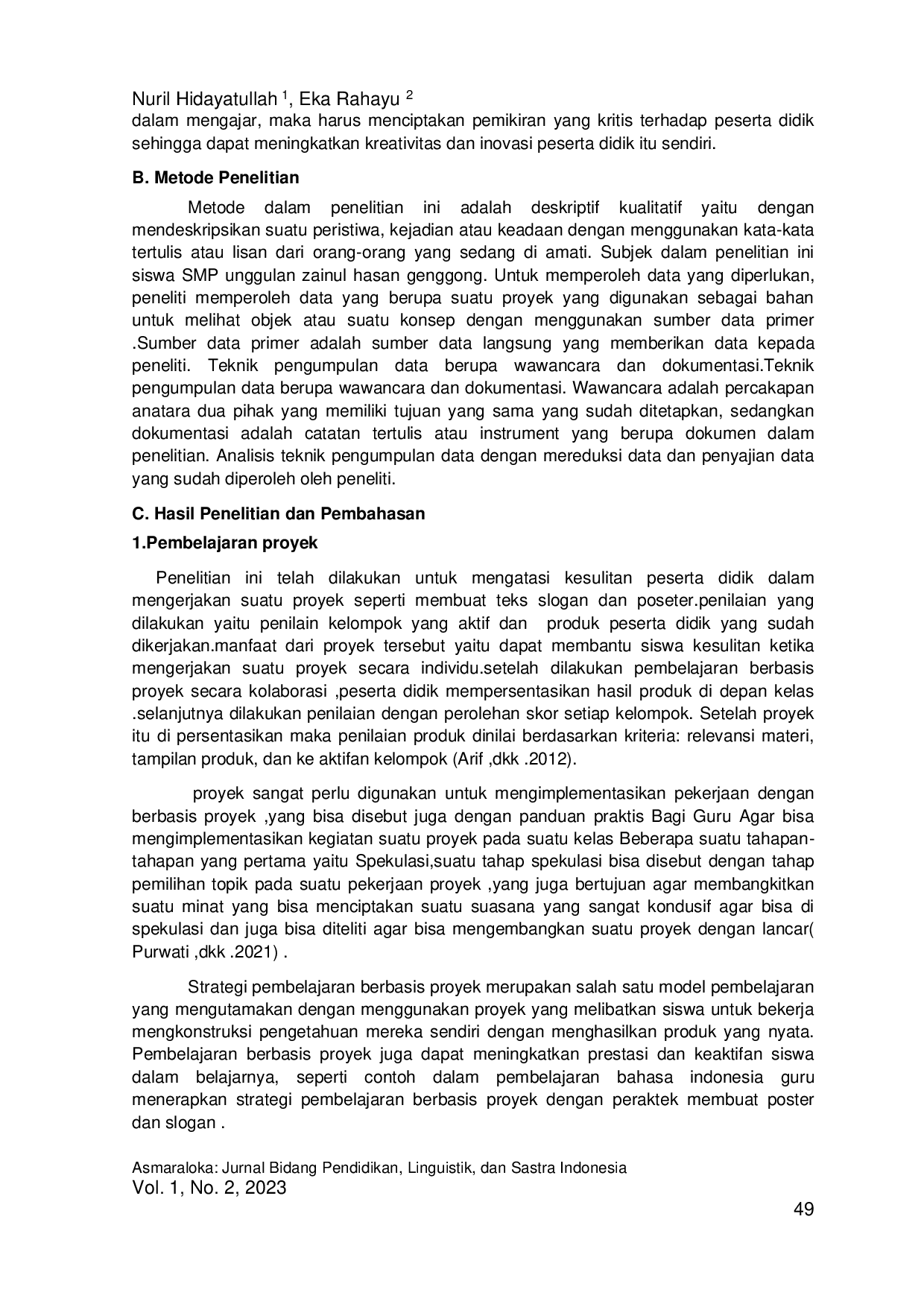 JURIS Kreativitas Dan Kolaborasi Peserta Didik Melalui Pembelajaran Berbasis Proyek Di SMP Unggulan Zainul Hasan