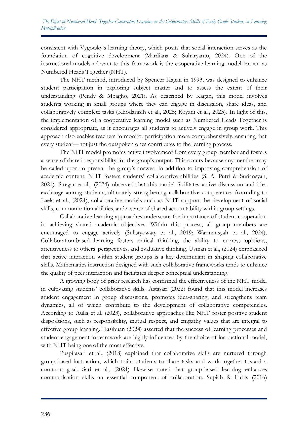 JURIS The Effect of Numbered Heads Together Cooperative Learning on the Collaborative Skills of Early Grade Students in Learning Multiplication