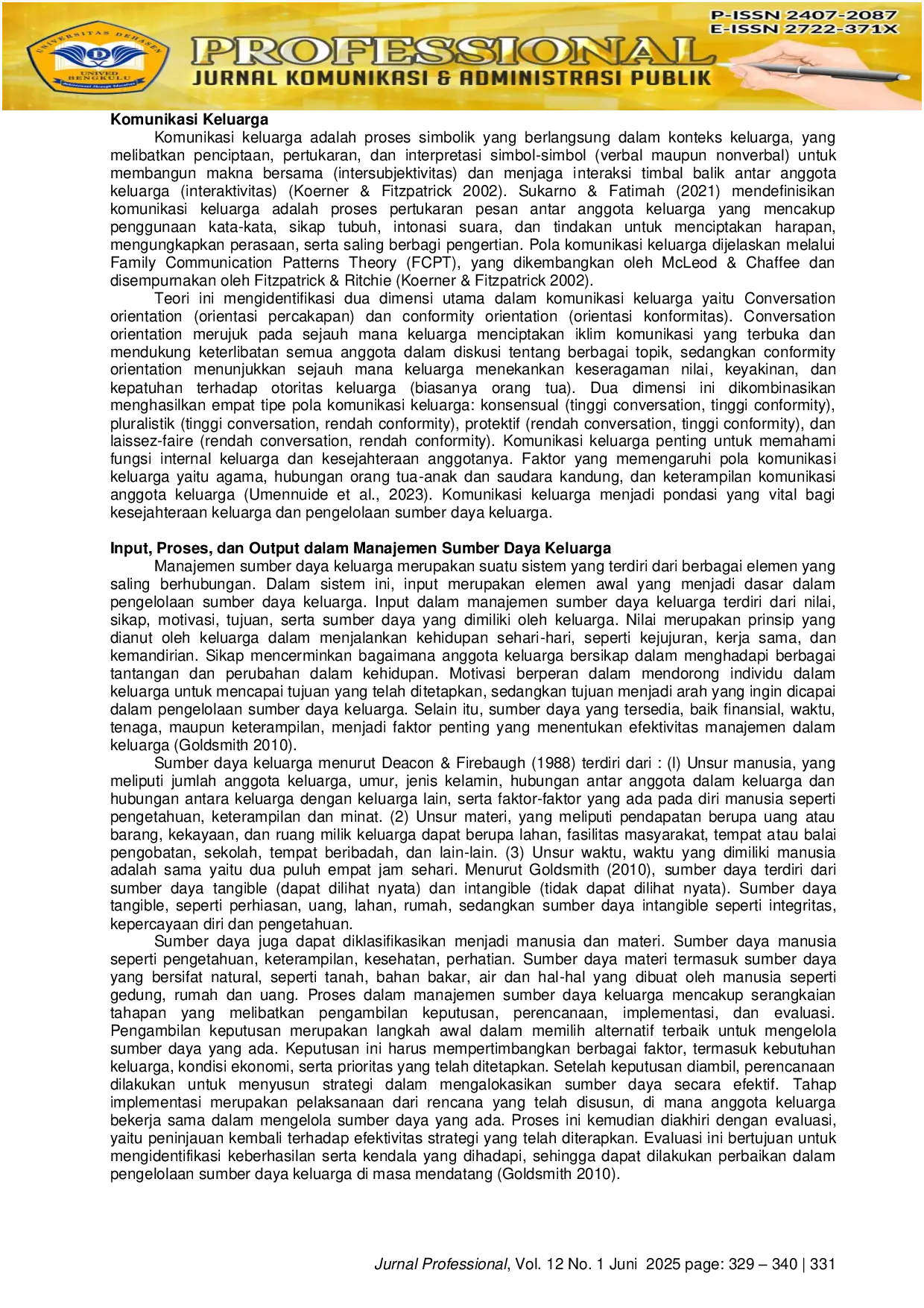 JURIS Komunikasi Dalam Manajemen Sumber Daya Keluarga Tinjauan Literatur