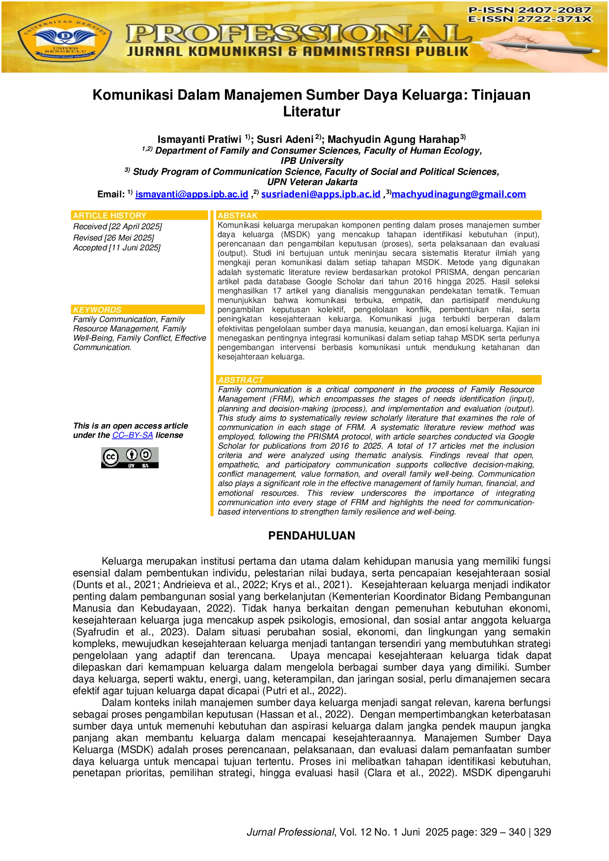 JURIS Komunikasi Dalam Manajemen Sumber Daya Keluarga Tinjauan Literatur