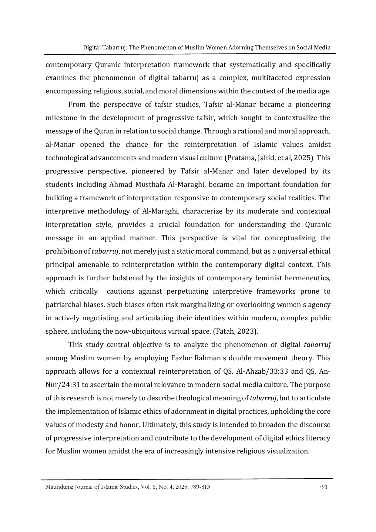JURIS Digital Tabarruj The Phenomenon of Muslim Women Adorning Themselves on Social Media from a Contemporary Tafsir Perspective Analysis of QS Al Ahzab 33 33 and QS An Nur 24 31