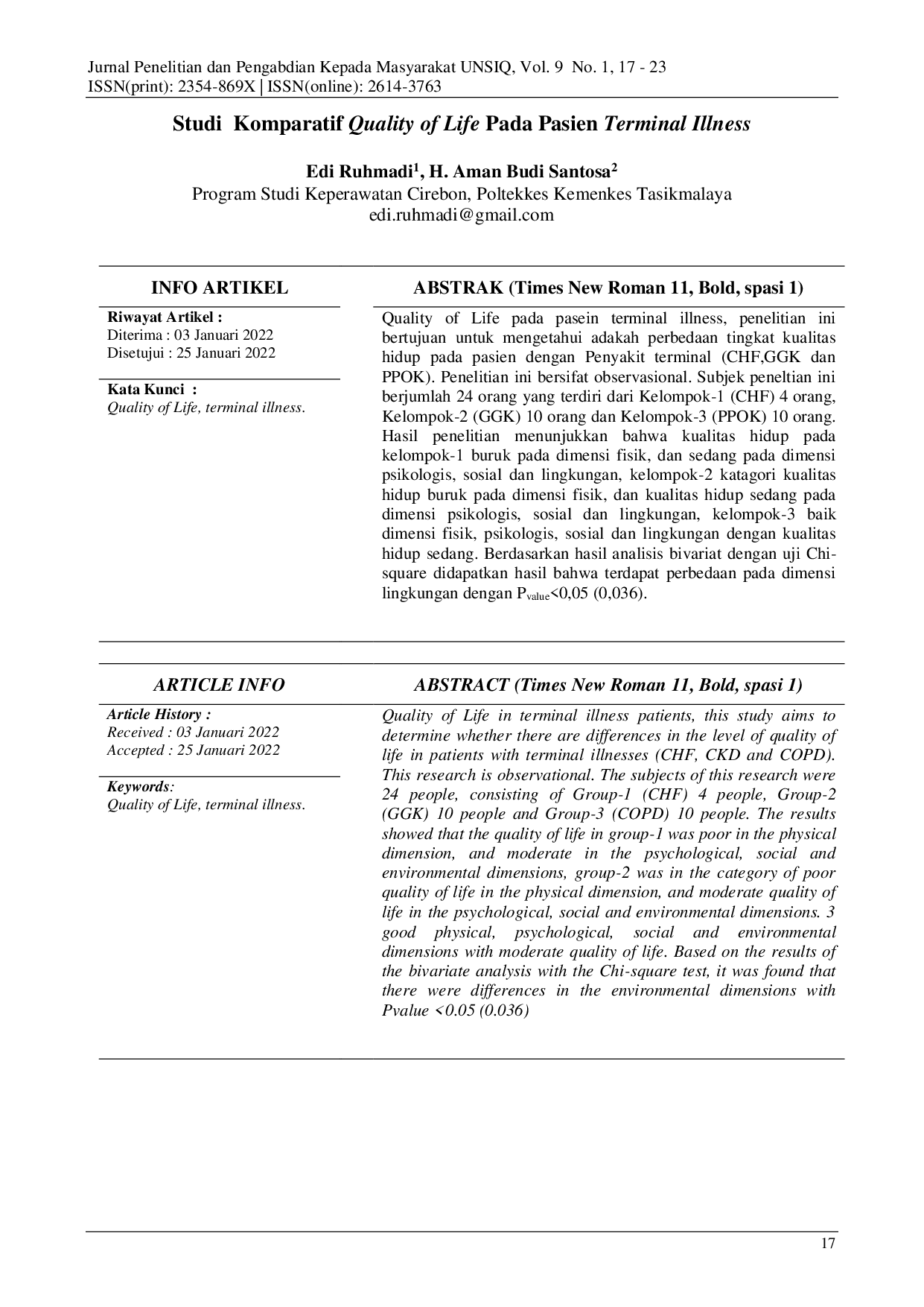 juris Studi Komparatif Quality of Life Pada Pasien Terminal Illness