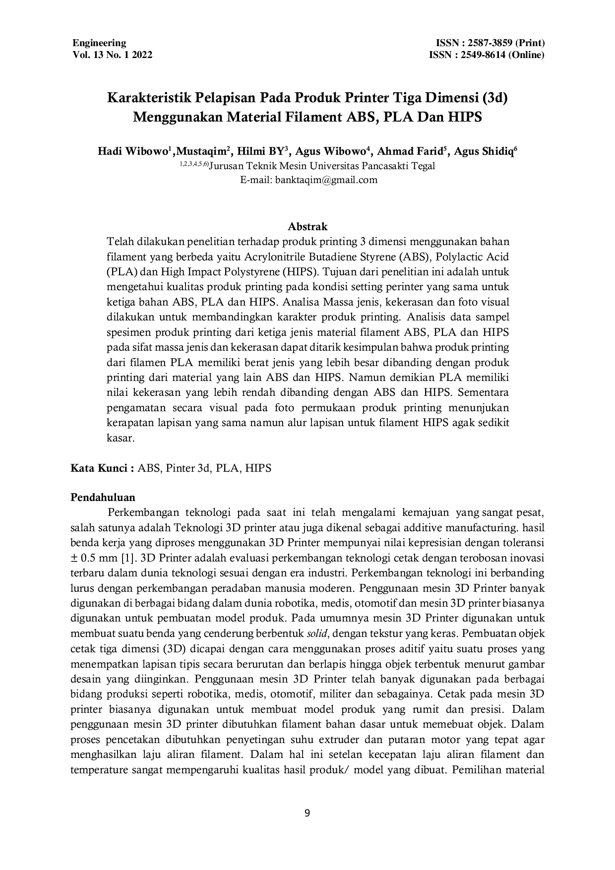 JURIS Karakteristik Pelapisan Pada Produk Printer Tiga Dimensi 3d Menggunakan Material Filament ABS PLA Dan HIPS