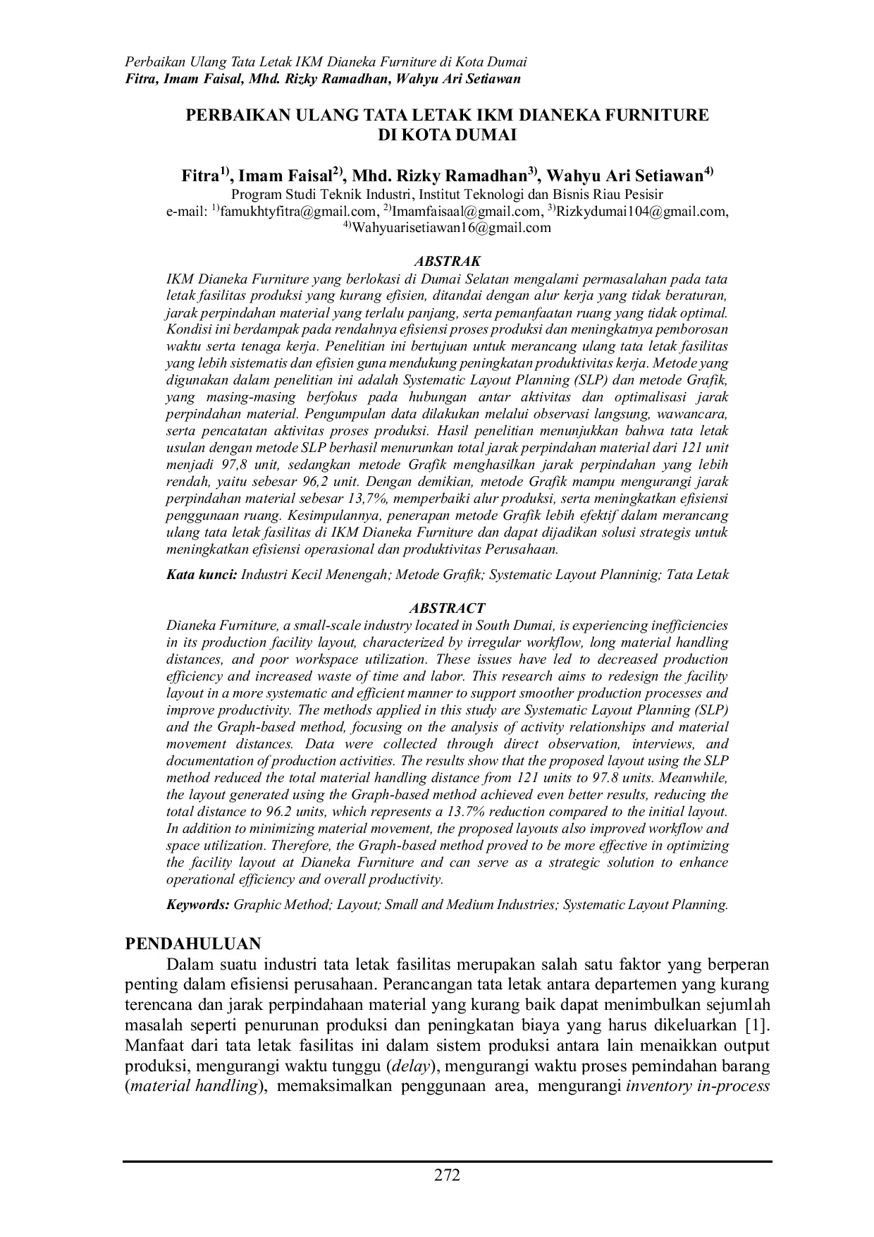 JURIS Perbaikan Ulang Tata Letak IKM Dianeka Furniture di Kota Dumai