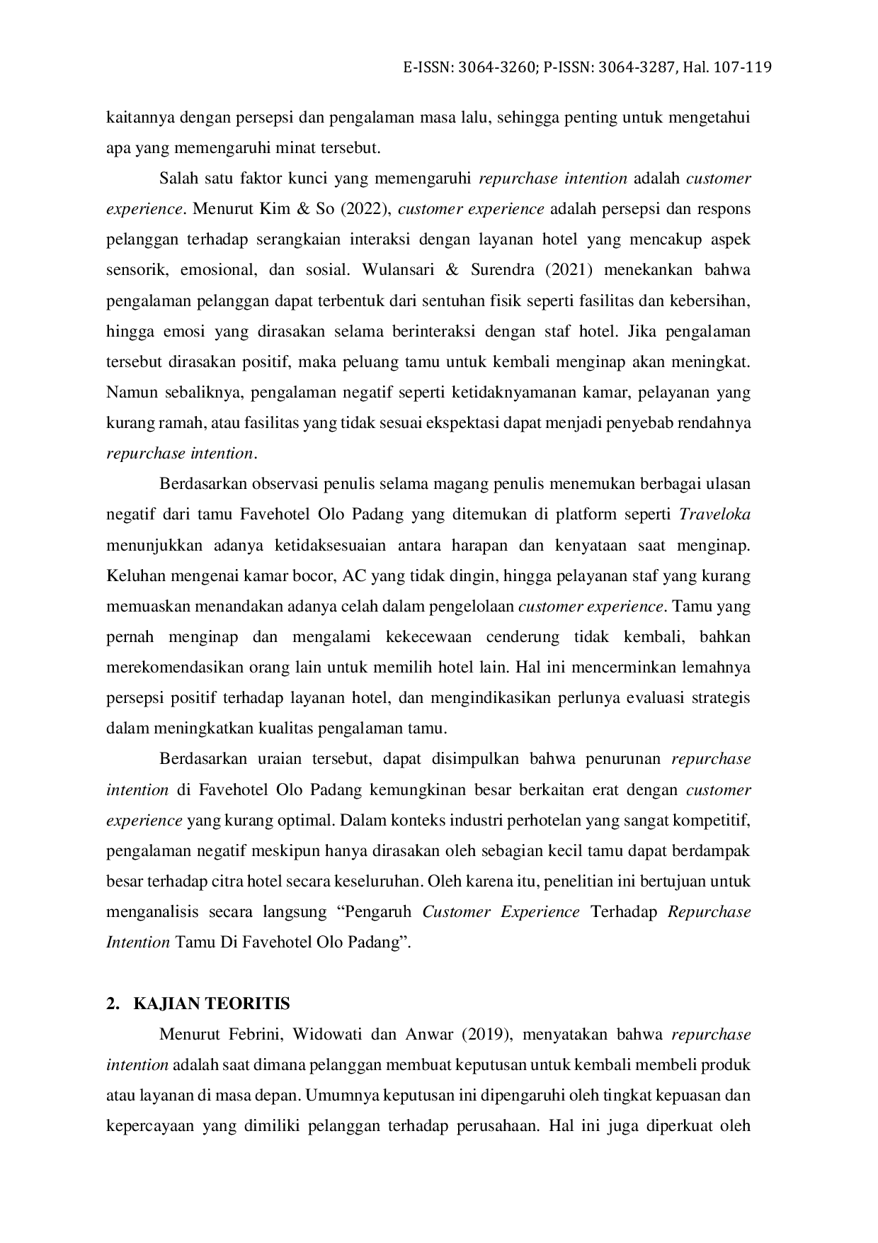 JURIS Pengaruh Customer Experience terhadap Repurchase Intention Tamu di Favehotel Olo Padang