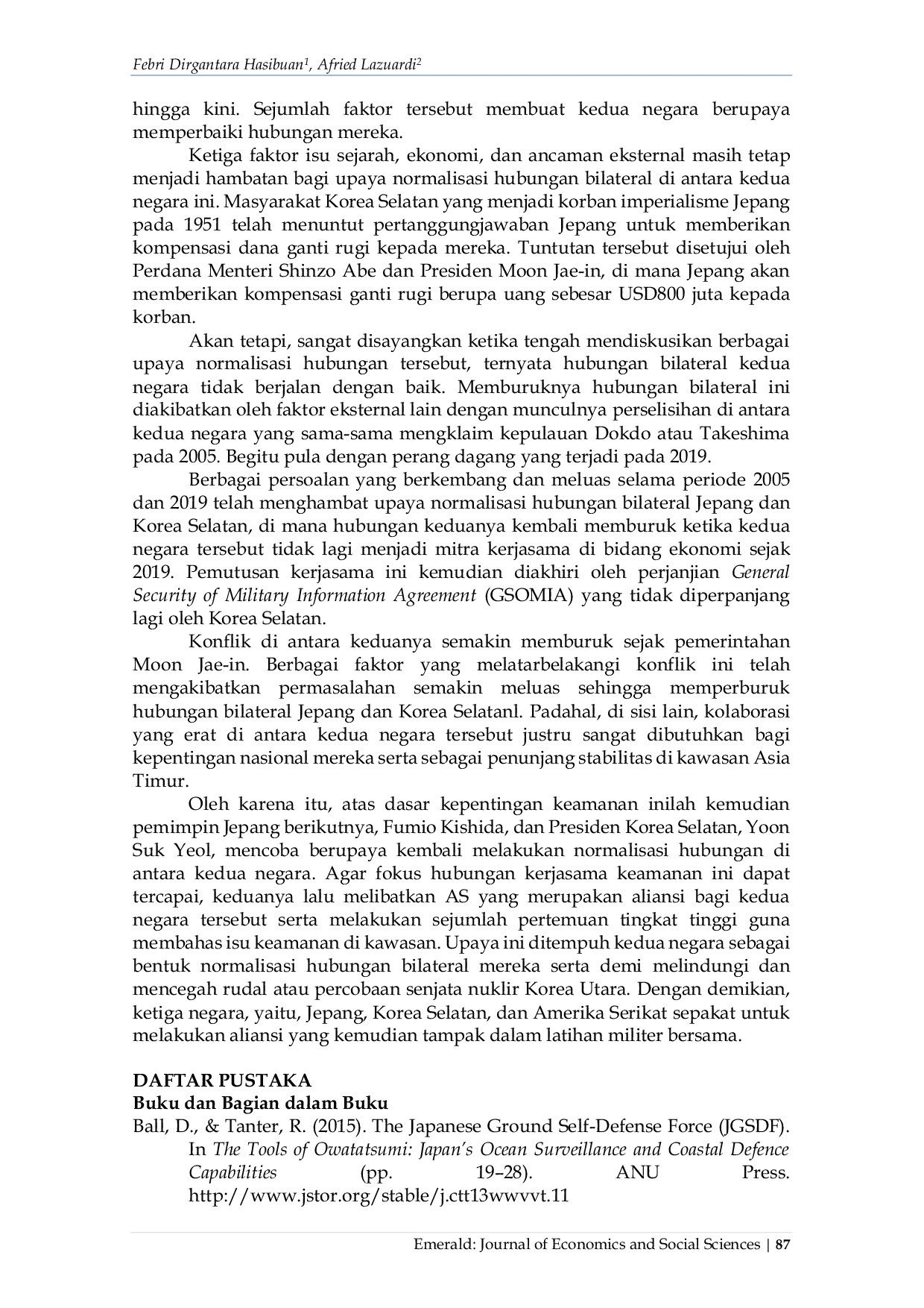 JURIS Upaya Normalisasi Hubungan Jepang dan Korea Selatan Melalui Mekanisme Kerjasama Keamanan Periode 2021 2022