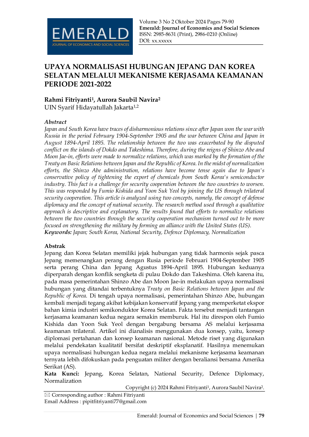 JURIS Upaya Normalisasi Hubungan Jepang dan Korea Selatan Melalui Mekanisme Kerjasama Keamanan Periode 2021 2022