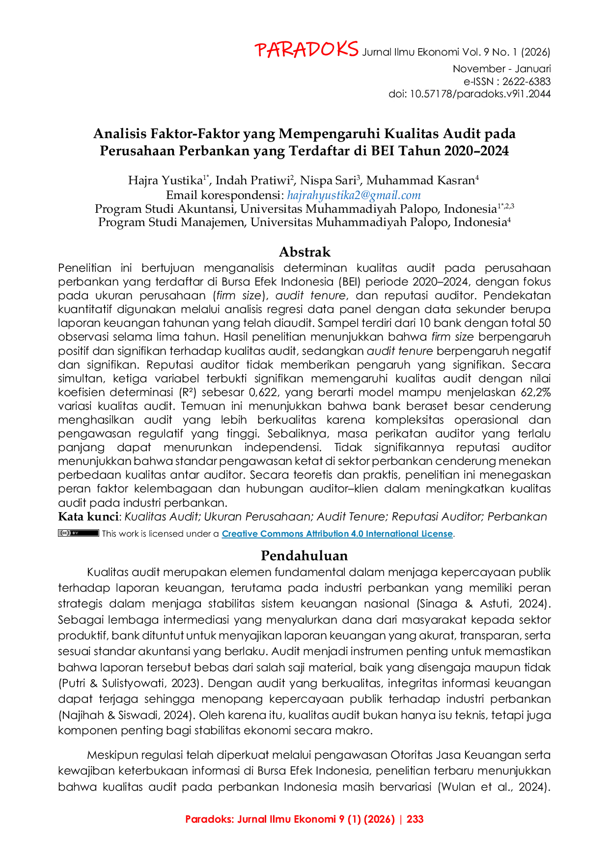 JURIS Analisis Faktor Faktor yang Mempengaruhi Kualitas Audit pada Perusahaan Perbankan yang Terdaftar di BEI Tahun 2020 2024
