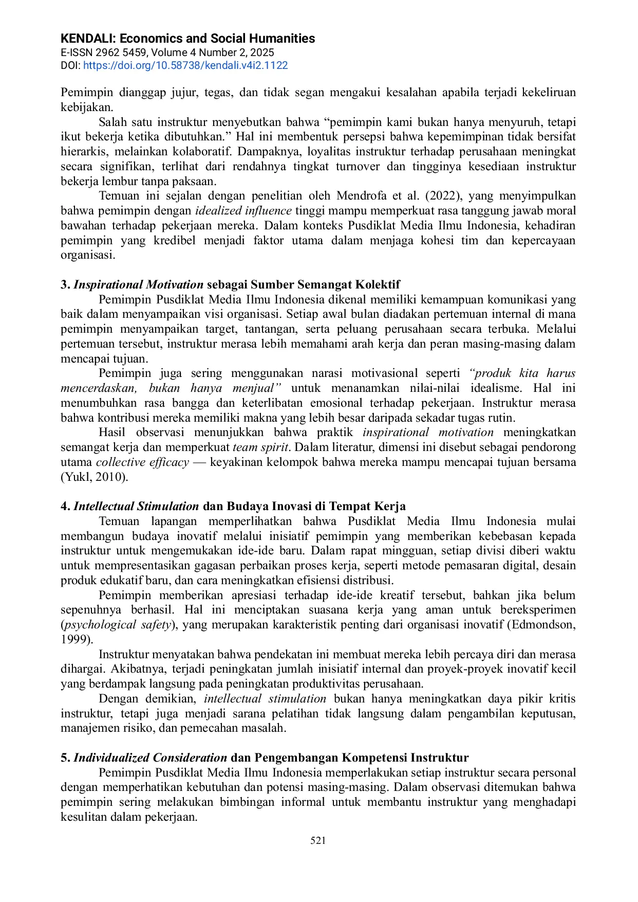 JURIS Peran Kepemimpinan Transformasional Terhadap Kinerja Instruktur Pada Pusdiklat Media Ilmu Indonesia