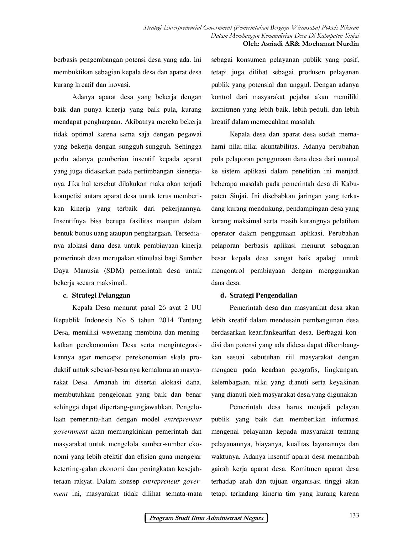 JURIS Strategi Enterpreneurial Government Pemerintahan Bergaya Wirausaha Pokok Pikiran Dalam Membangun Kemandirian Desa Di Kabupaten Sinjai