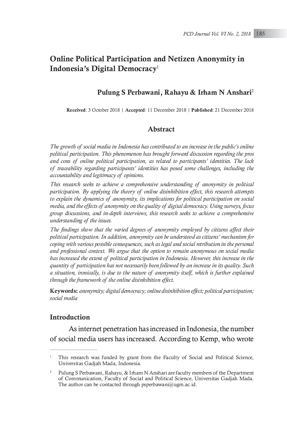 JURIS Online Political Participation and Netizen Anonymity in Indonesia s Digital Democracy