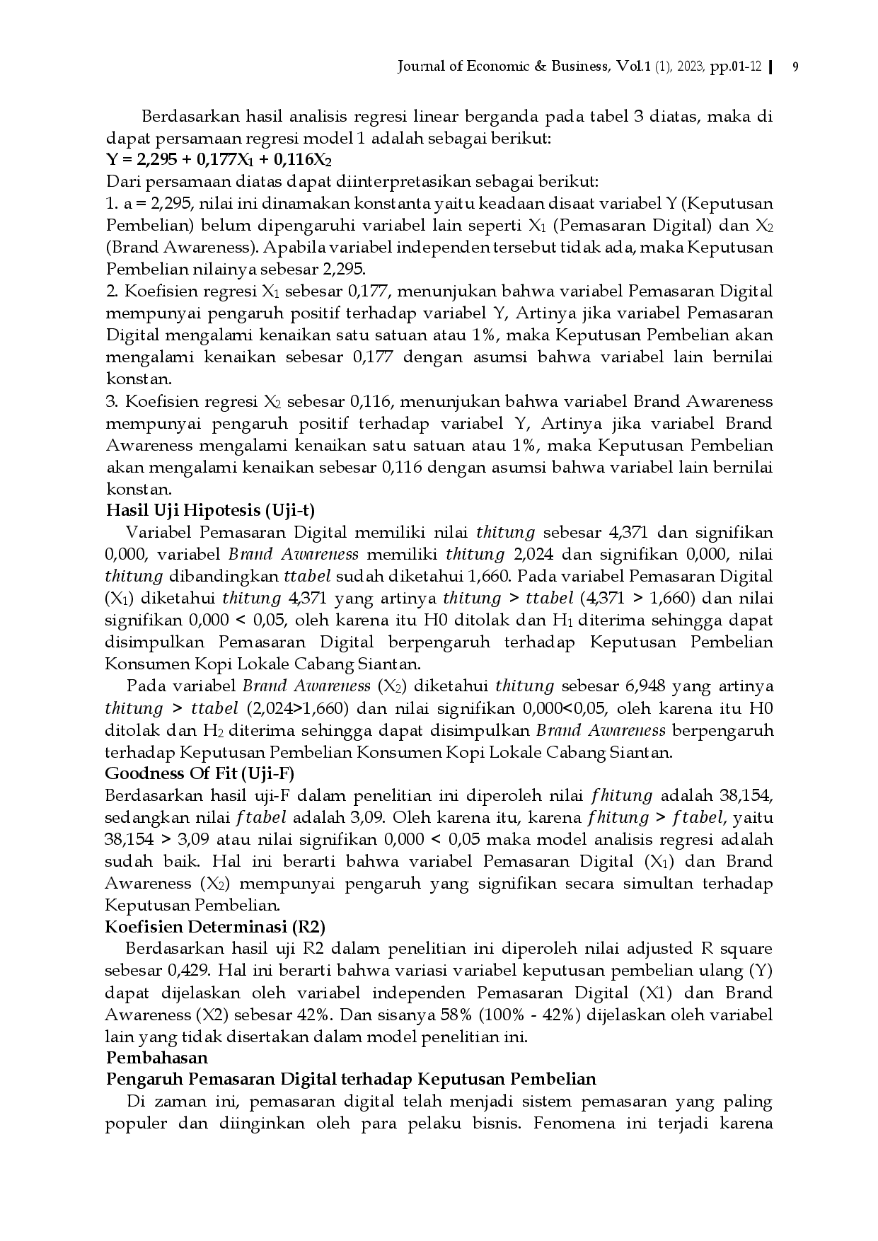 juris Pengaruh Pemasaran Digital dan Brand Awareness Terhadap Keputusan Pembelian Konsumen Pada Kopi Lokale Cabang Siantan
