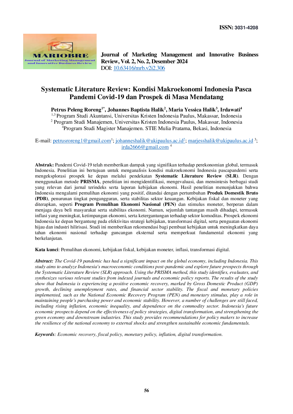 juris Systematic Literature Review Kondisi Makroekonomi Indonesia Pasca Pandemi Covid 19 dan Prospek di Masa Mendatang