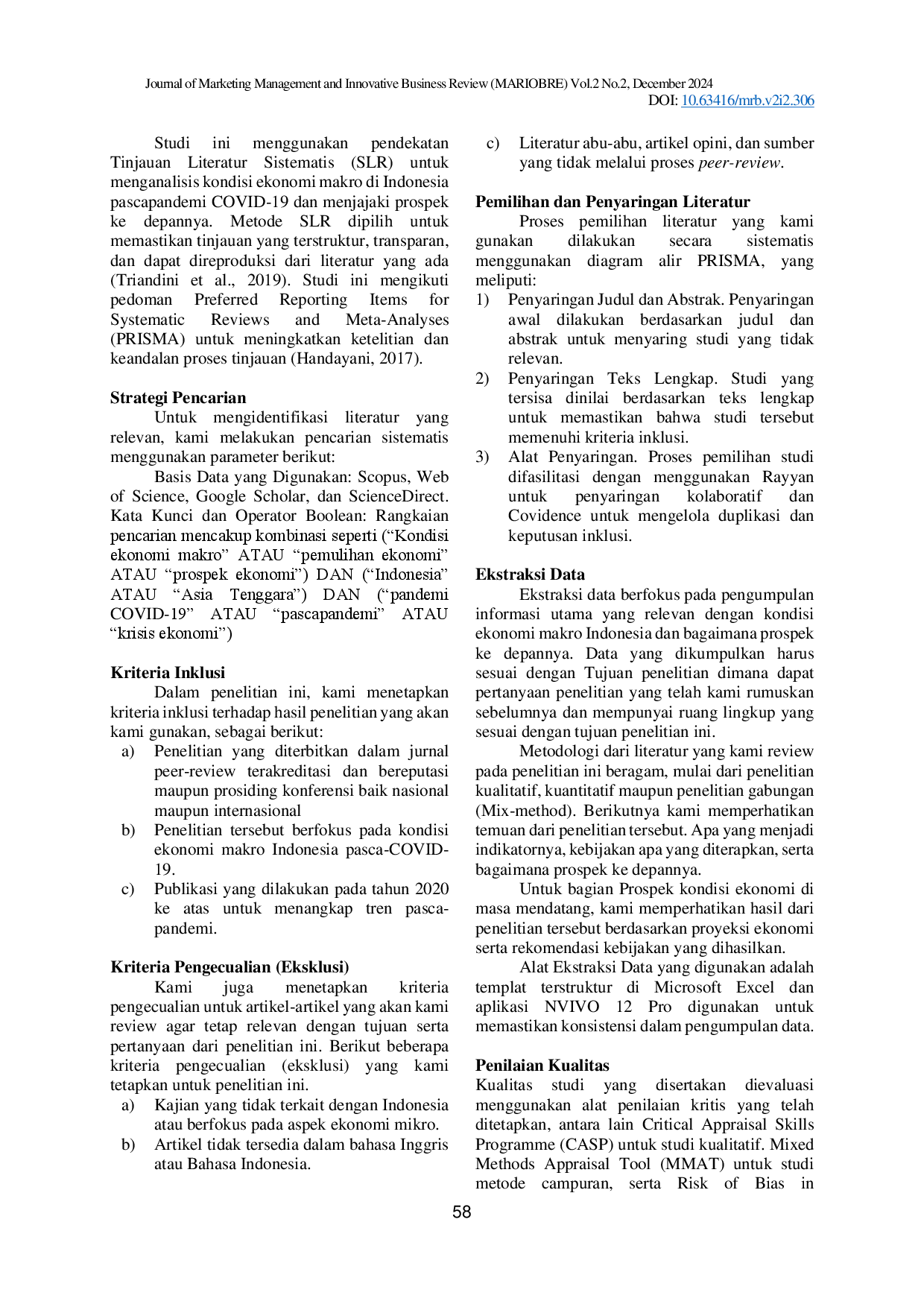 JURIS Systematic Literature Review Kondisi Makroekonomi Indonesia Pasca Pandemi Covid 19 dan Prospek di Masa Mendatang