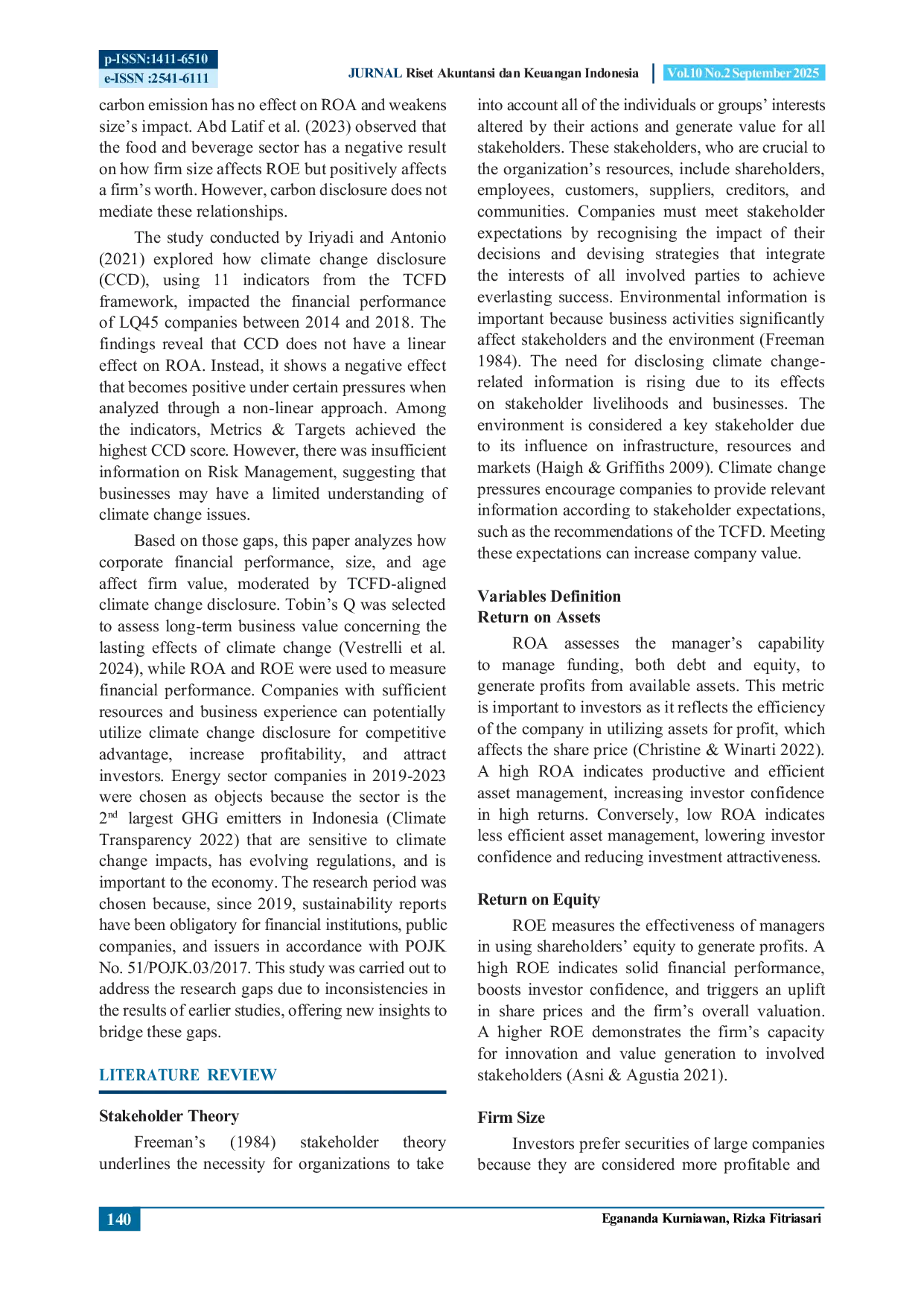 JURIS The Effect of Corporate Financial Performance Firm Size and Firm Age on Firm Value with Climate Change Disclosure as a Moderator
