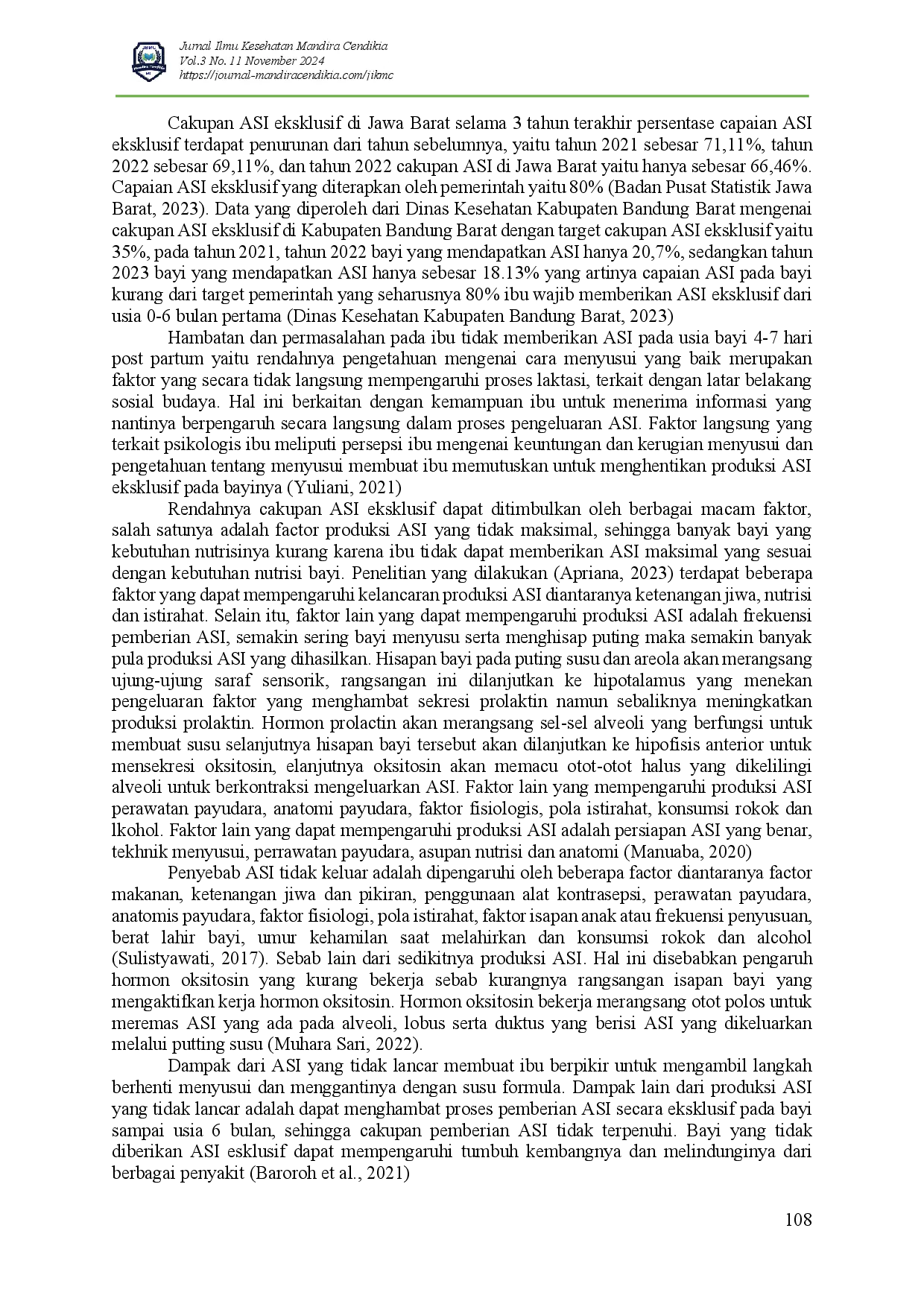 juris Pengaruh Pijat Oksitosin Terhadap Produksi ASI Pada Ibu Post Partum Hari Ke 4 7 Di Desa Karangsari Dan Desa Cintaasih Puskesmas Cipongkor Tahun 2024