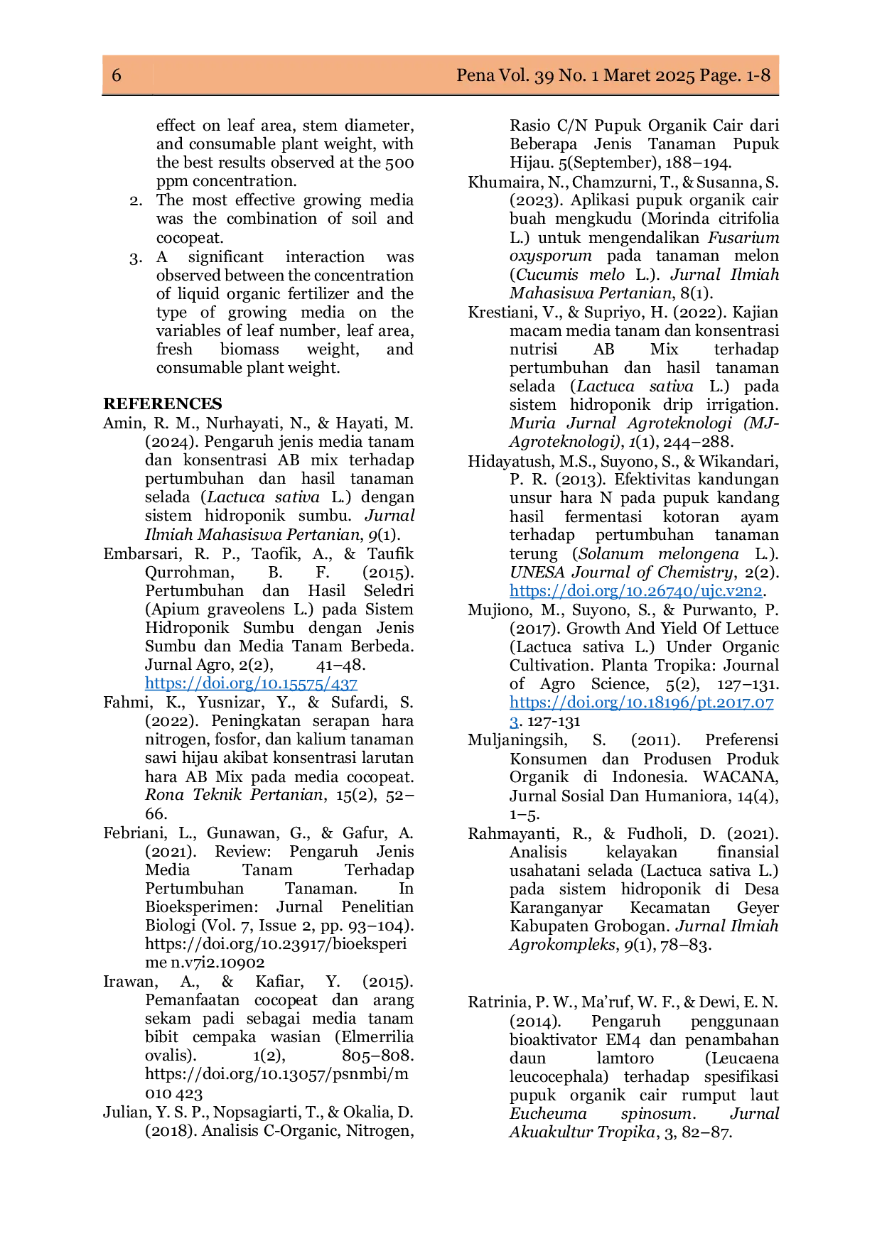 JURIS Aplikasi Konsentrasi Pupuk Organik Cair dan Macam Media Tanam terhadap Pertumbuhan dan Produksi Tanaman Selada Lactuca sativa L