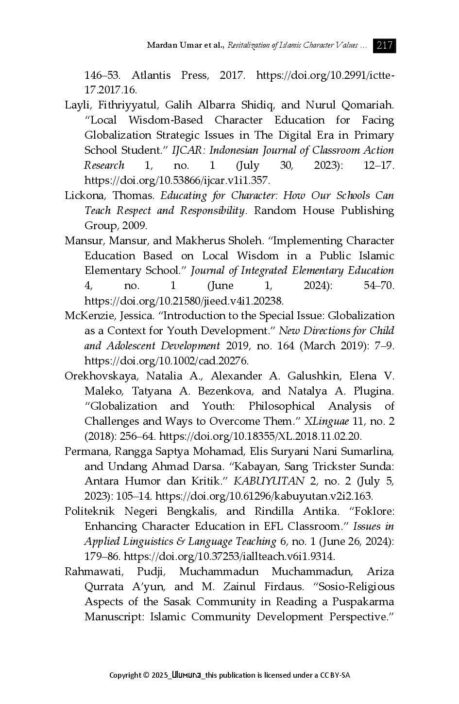 juris Revitalization of Islamic Character Values in Local Folklore and its Implication on Character Education