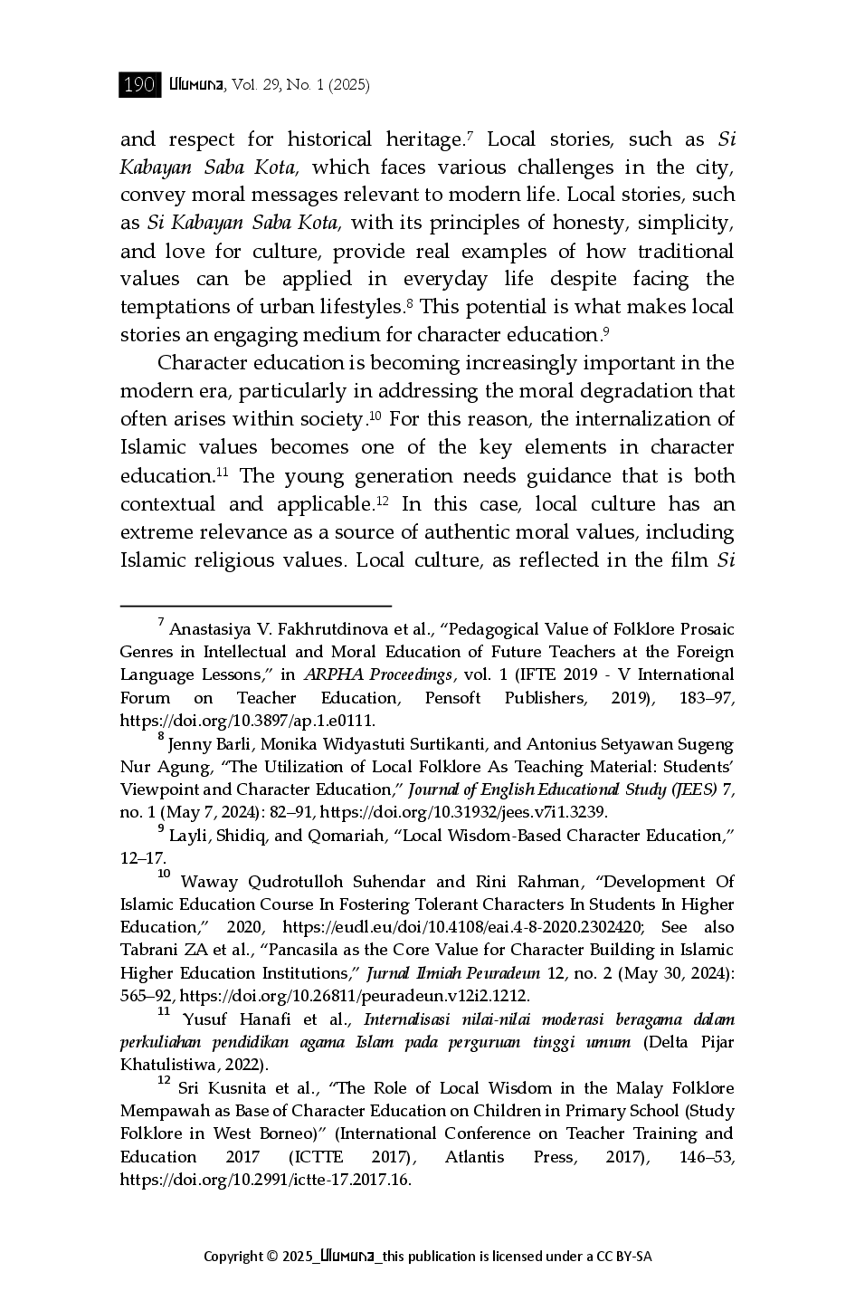 juris Revitalization of Islamic Character Values in Local Folklore and its Implication on Character Education
