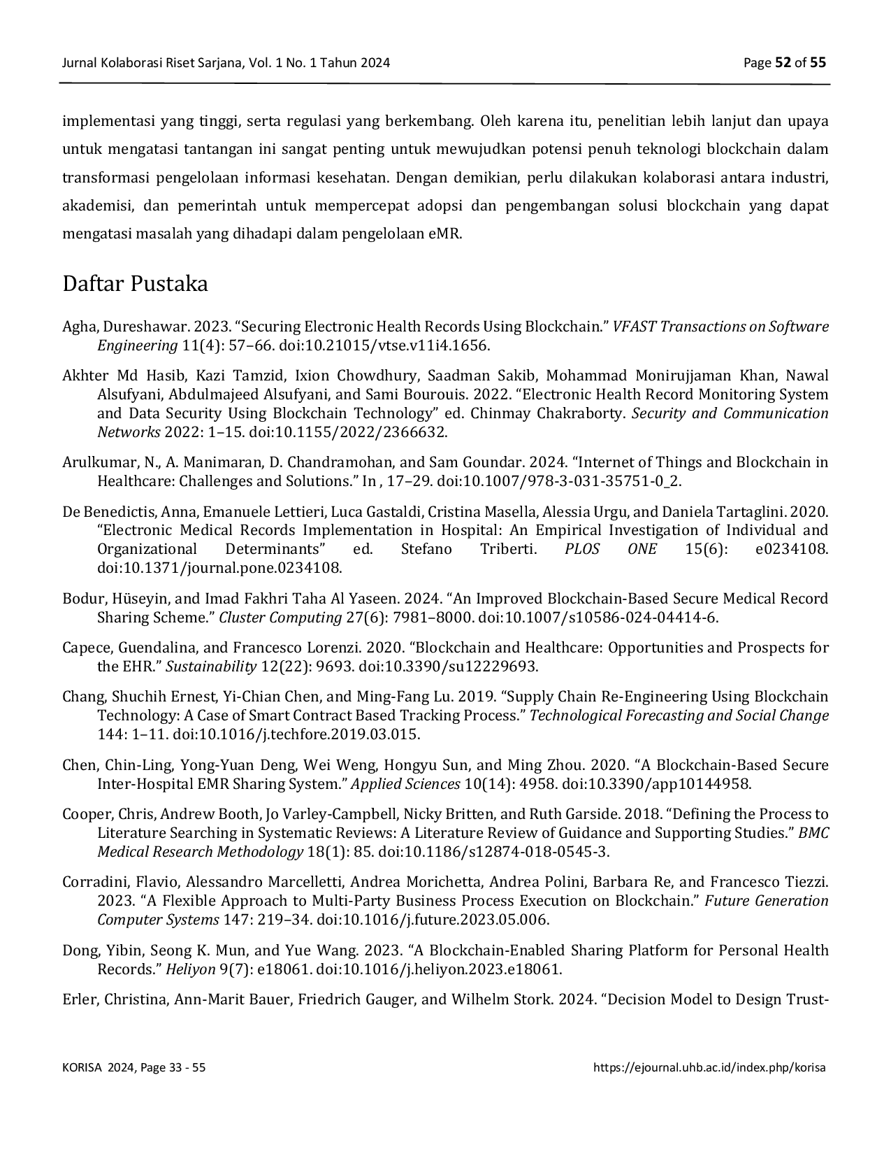 JURIS Penggunaan Blockchain dalam Rekam Medis Elektronik Tinjauan Literatur Sistematis