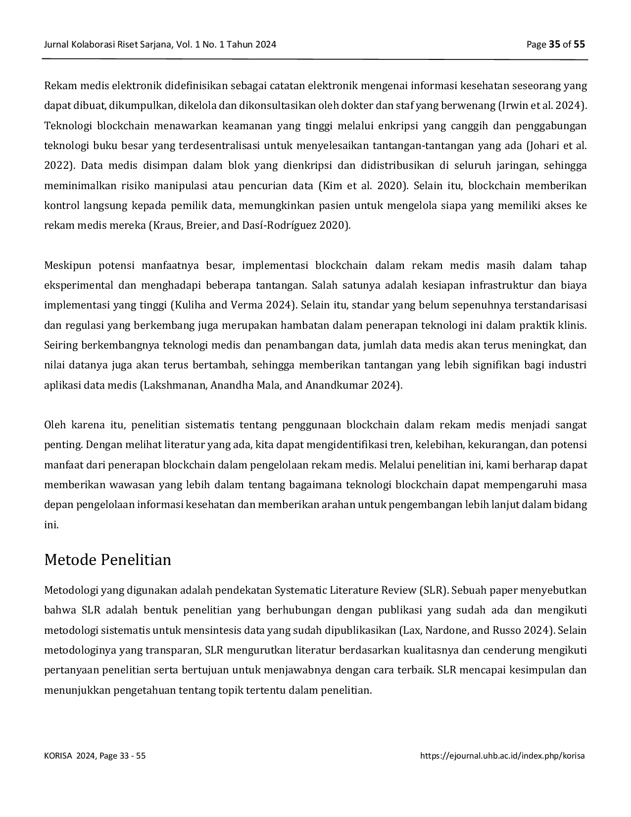 JURIS Penggunaan Blockchain dalam Rekam Medis Elektronik Tinjauan Literatur Sistematis