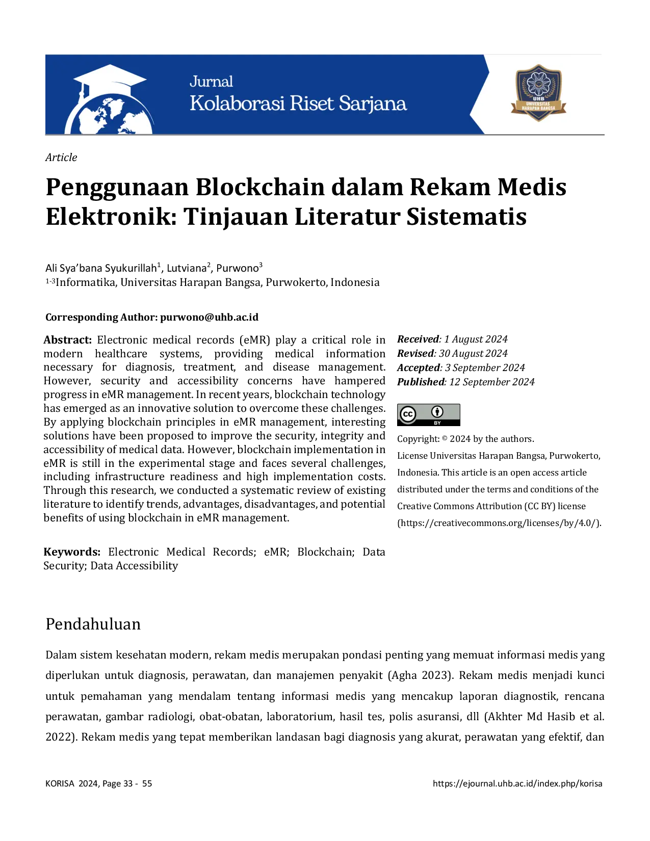 JURIS Penggunaan Blockchain dalam Rekam Medis Elektronik Tinjauan Literatur Sistematis