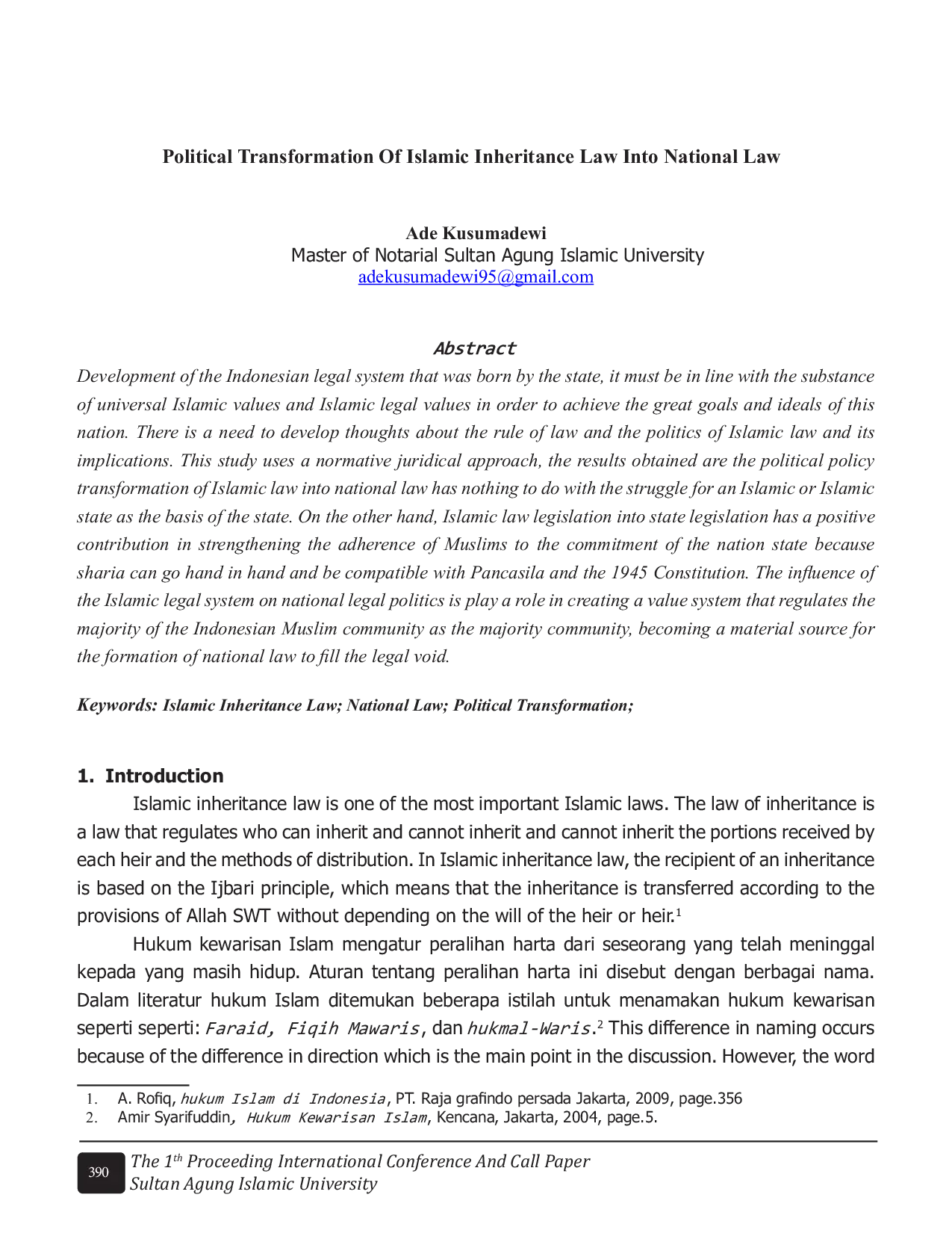 JURIS Political Transformation Of Islamic Inheritance Law Into National Law