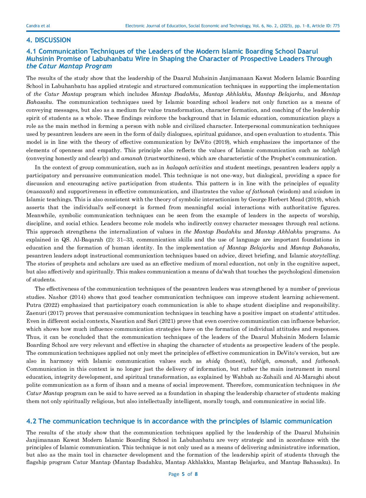 JURIS Leadership Communication Techniques in Shaping the Leadership Character of Students through the Steady Chess Program at the Daarul Muhsinin Islamic Boarding School