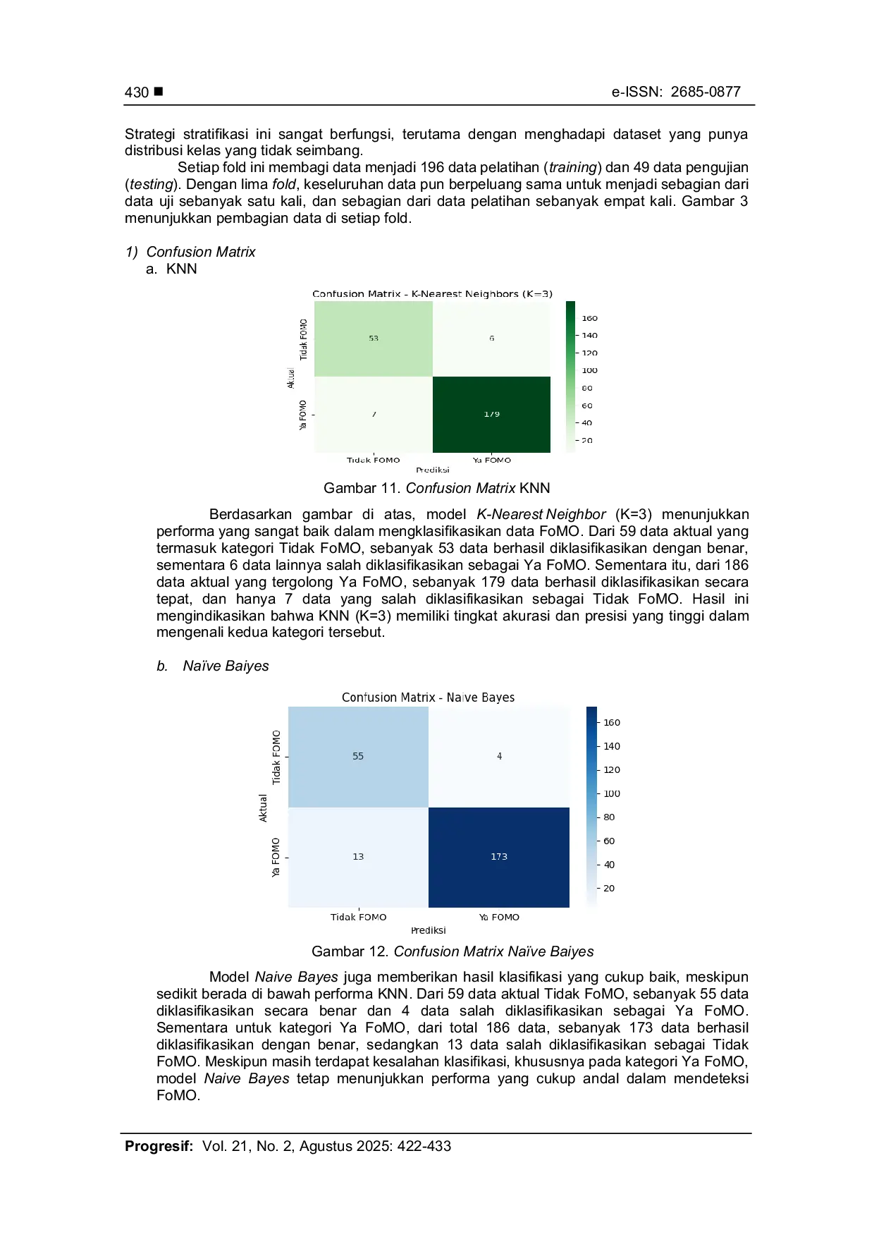 JURIS Perbandingan Algoritma K Nearest Neighbor dan Naive Bayes untuk Klasifikasi FoMO Pengguna Media Sosial