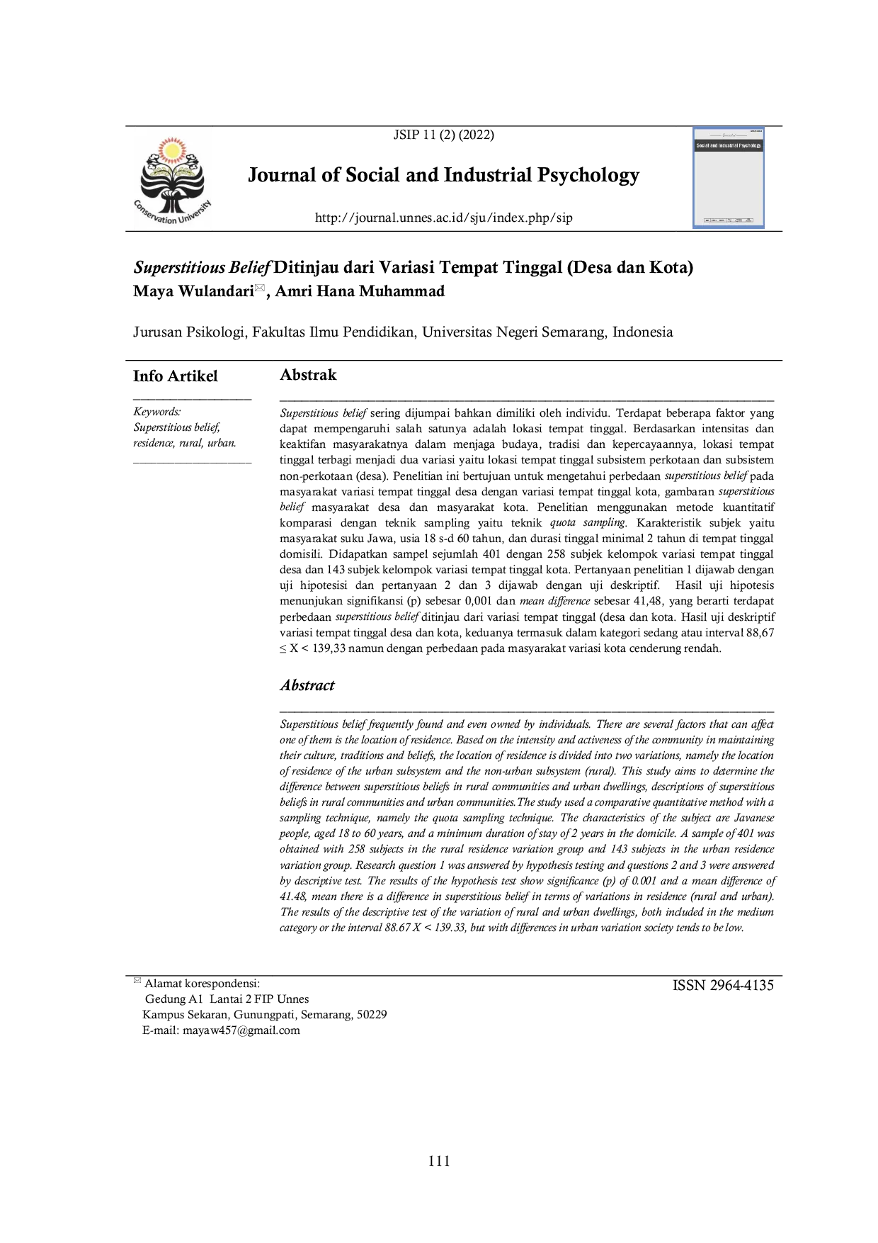 JURIS Superstitious Belief Ditinjau dari Variasi Tempat Tinggal Desa dan Kota