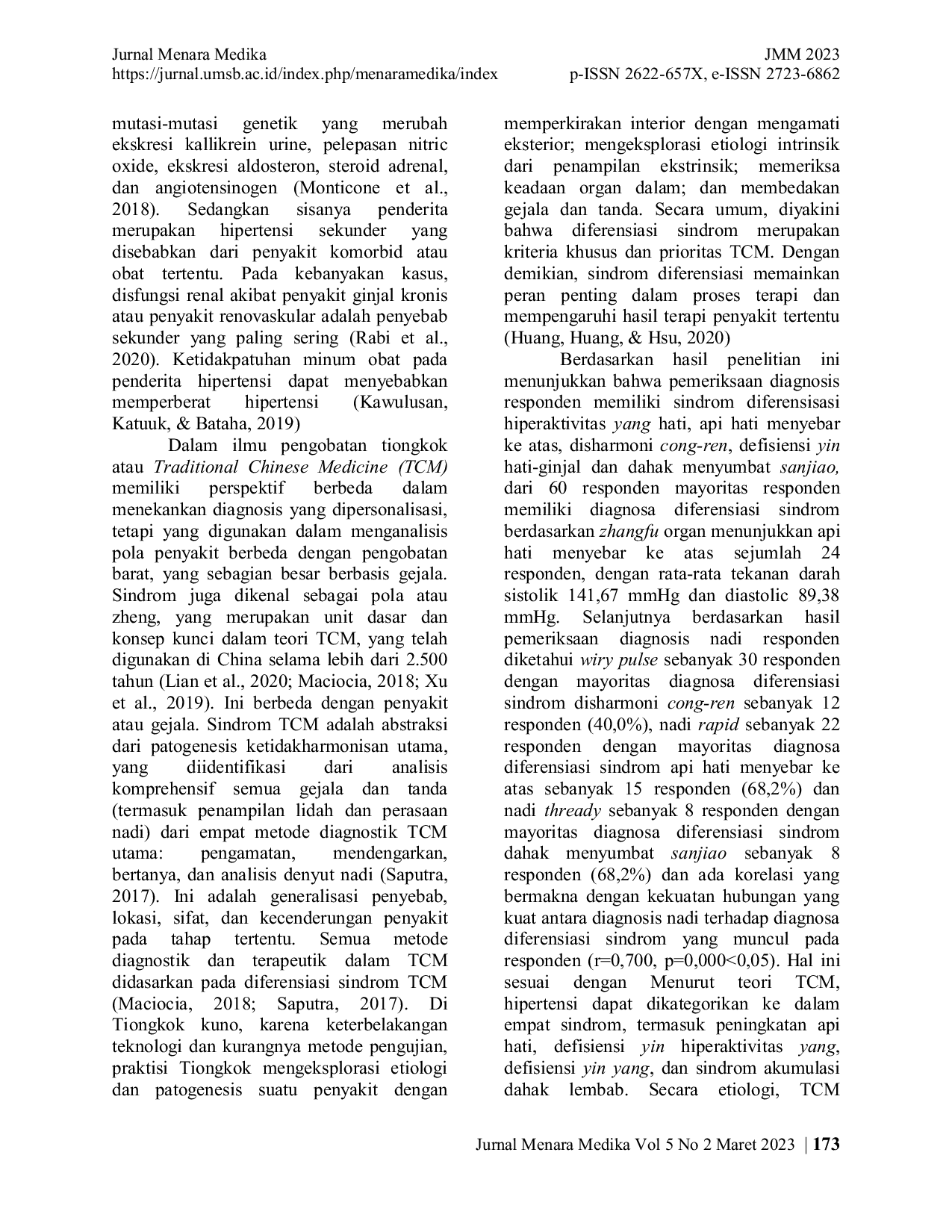 JURIS Studi Deskriptif Tekanan Darah dan Diagnosis Nadi Berdasarkan Diferensiasi Sindrom pada Penderita Hipertensi