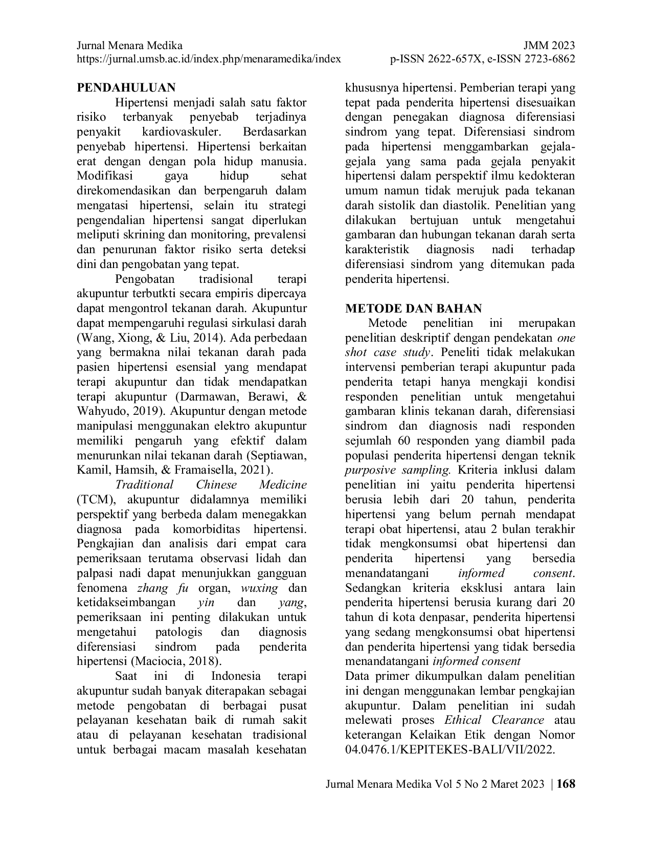 JURIS Studi Deskriptif Tekanan Darah dan Diagnosis Nadi Berdasarkan Diferensiasi Sindrom pada Penderita Hipertensi