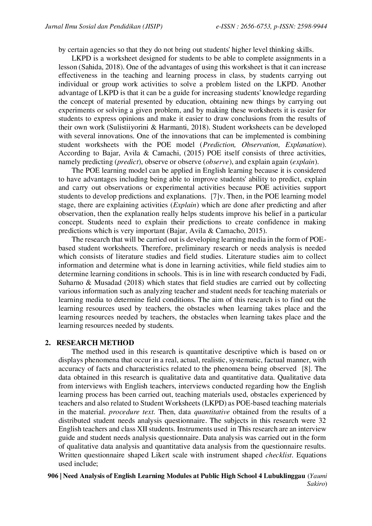 JURIS Analysis of the Need for English Learning Modules at SMA Negeri 4 Lubuklinggau