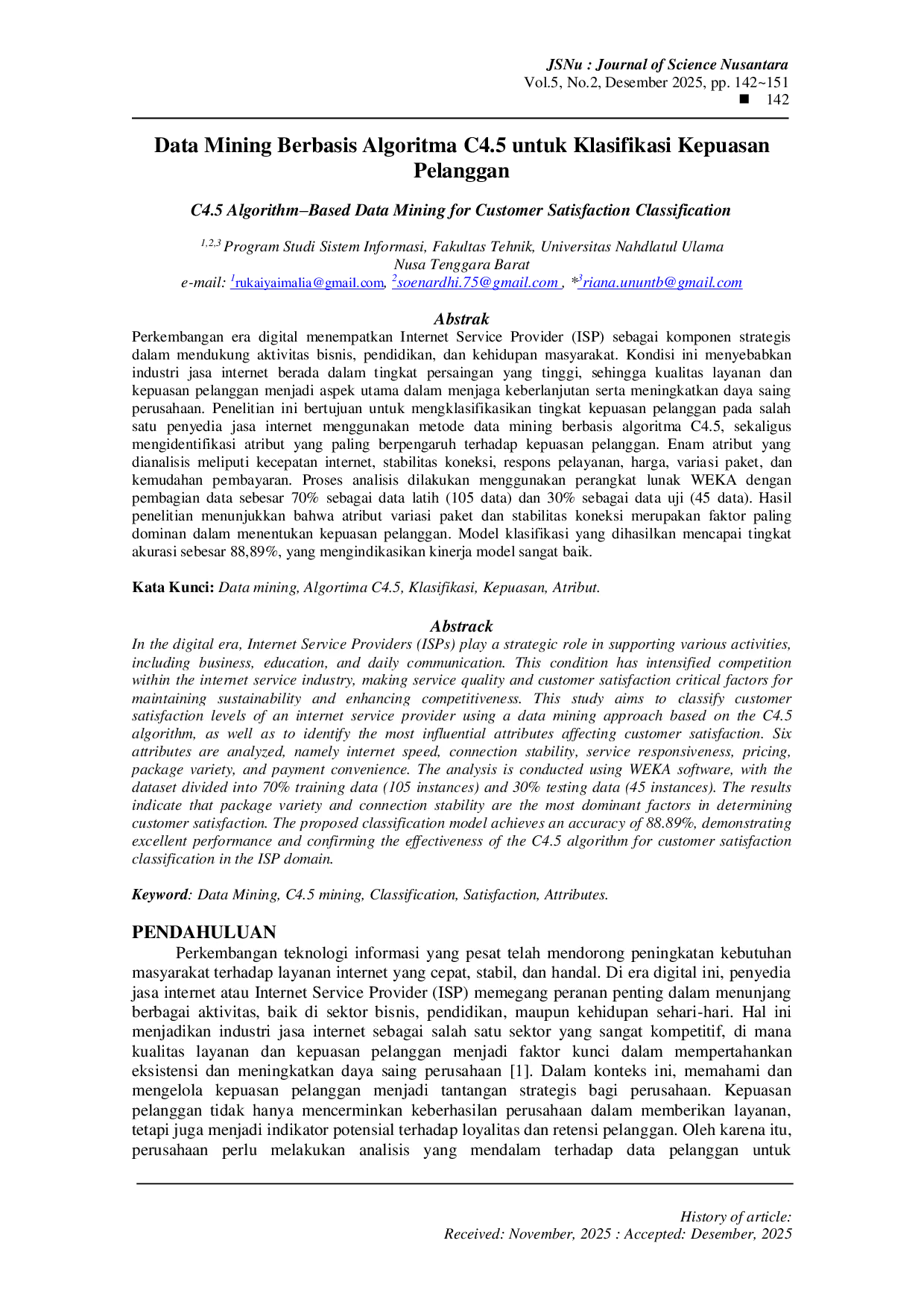 JURIS Data Mining Berbasis Algoritma C4 5 Untuk Klasifikasi Kepuasan Pelanggan