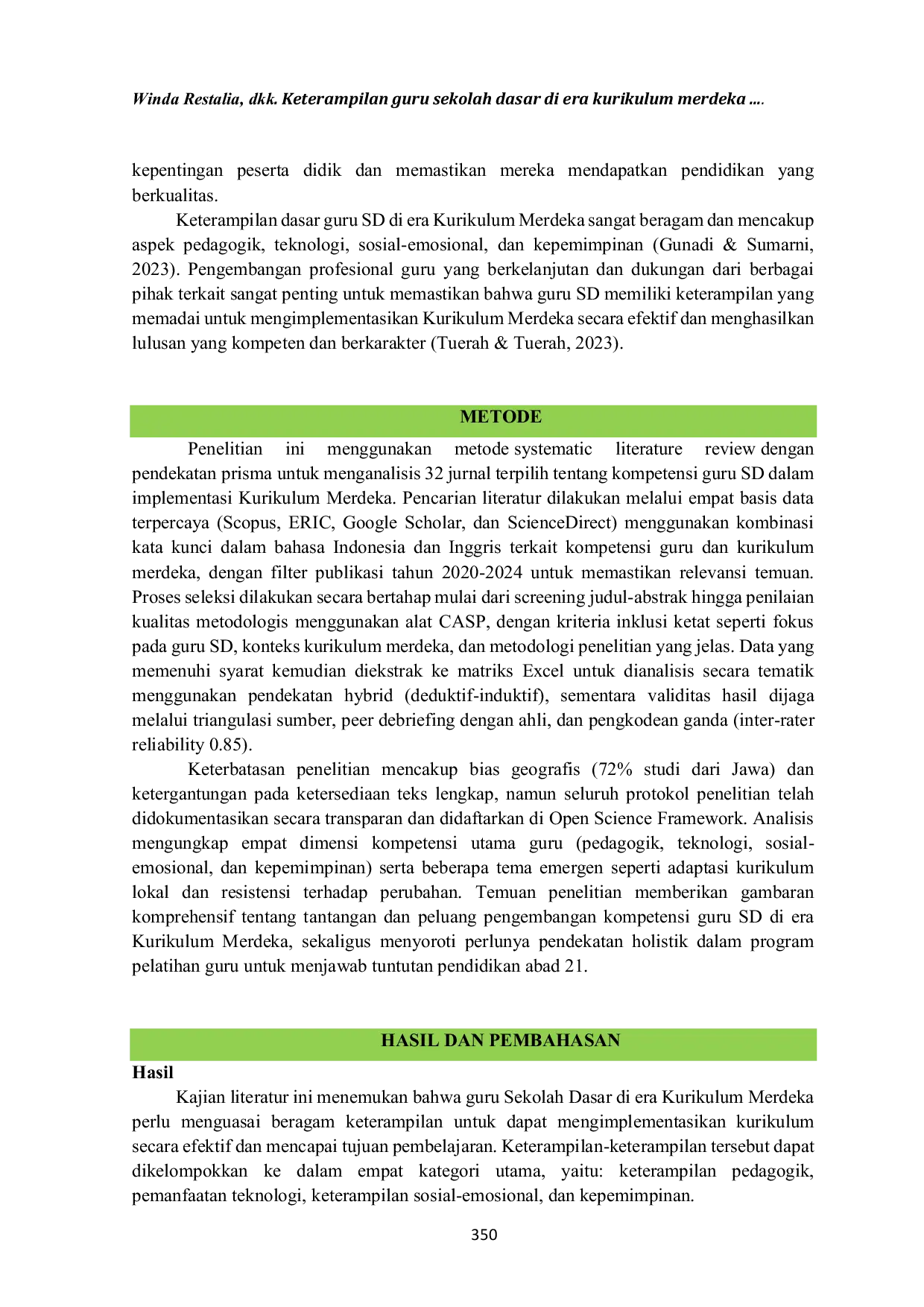 JURIS Keterampilan Guru Sekolah Dasar di Era Kurikulum Merdeka Kajian Literatur Sistematis